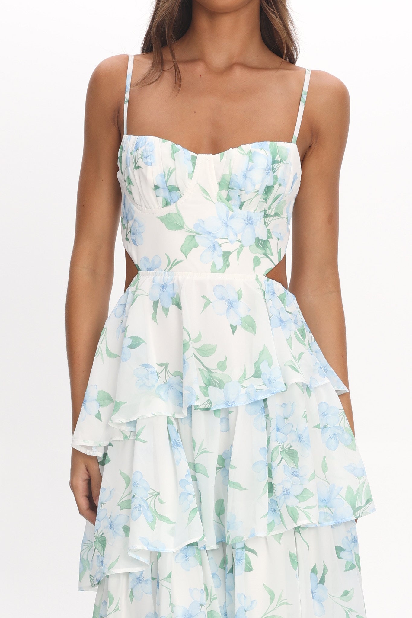 darianne floral maxi dress Vianne Tiered Cut-Out Maxi Dress Floral Blue
