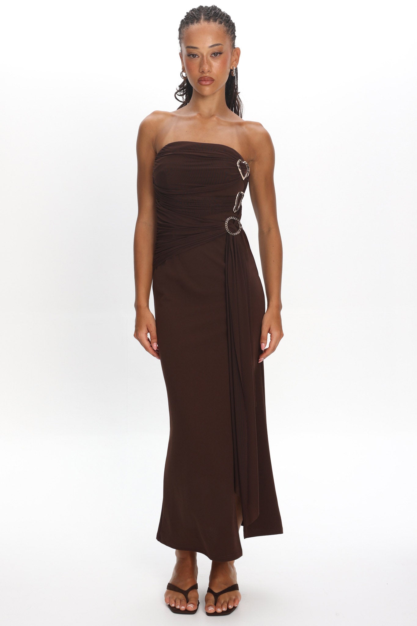Karla Strapless Buckle Maxi Dress Coffee | Selfie Leslie
