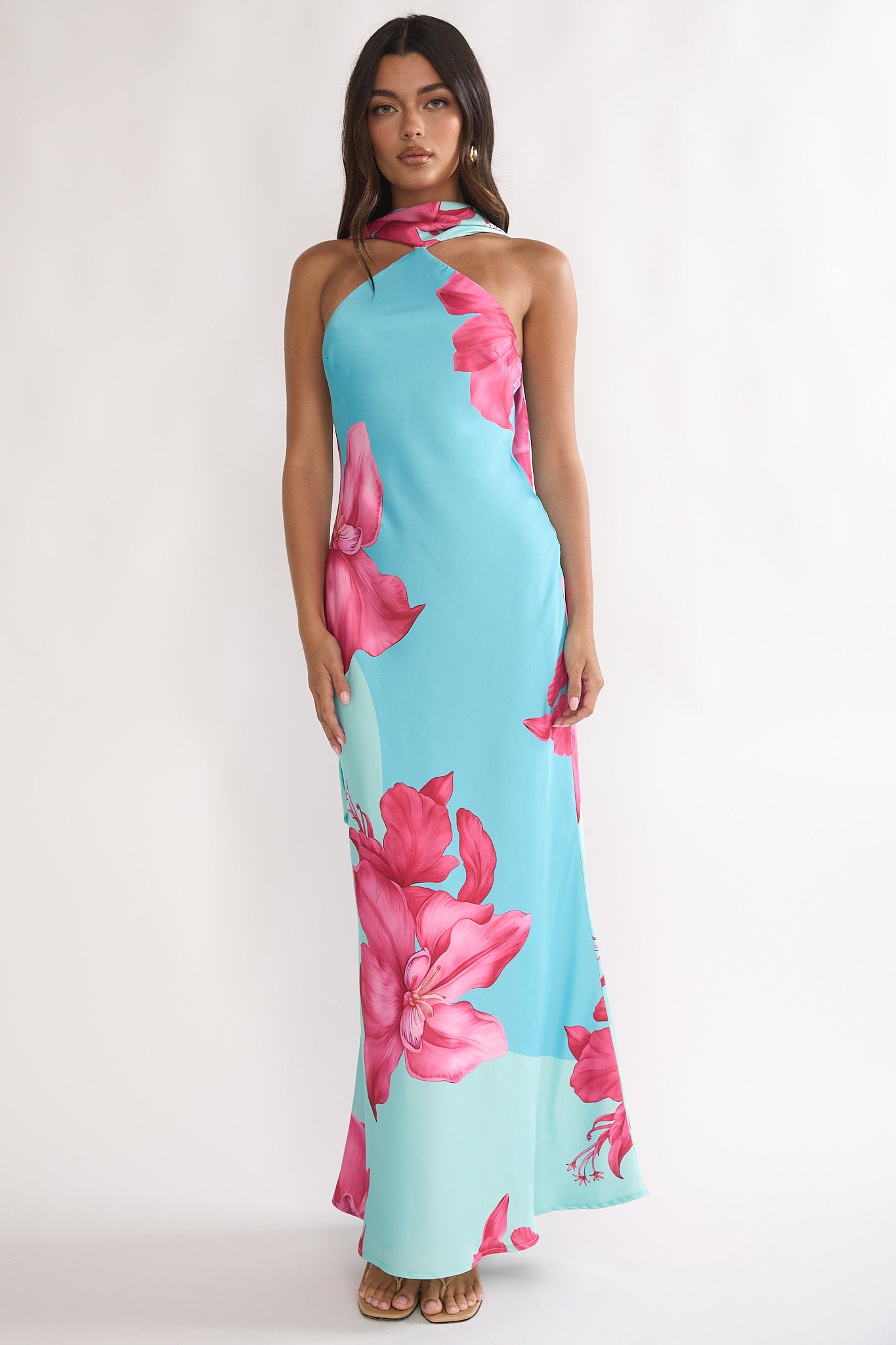 homecoming dress with scarf Jadira Scarf Maxi Dress | Aqua | Womens