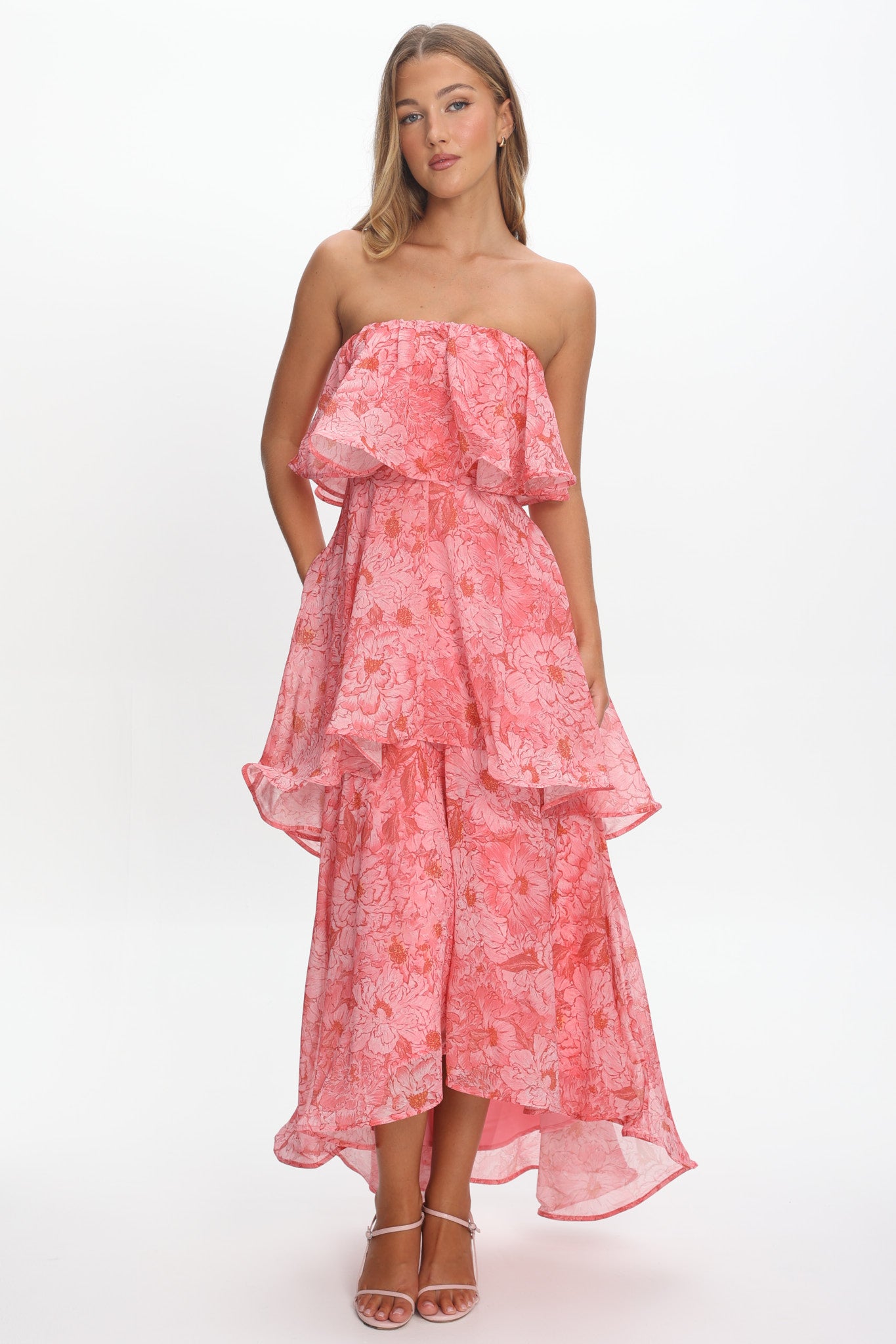 Honfleur Strapless Layered Maxi Dress Print Pink - L Honfleur Strapless Layered Maxi Dress Print Pink - L