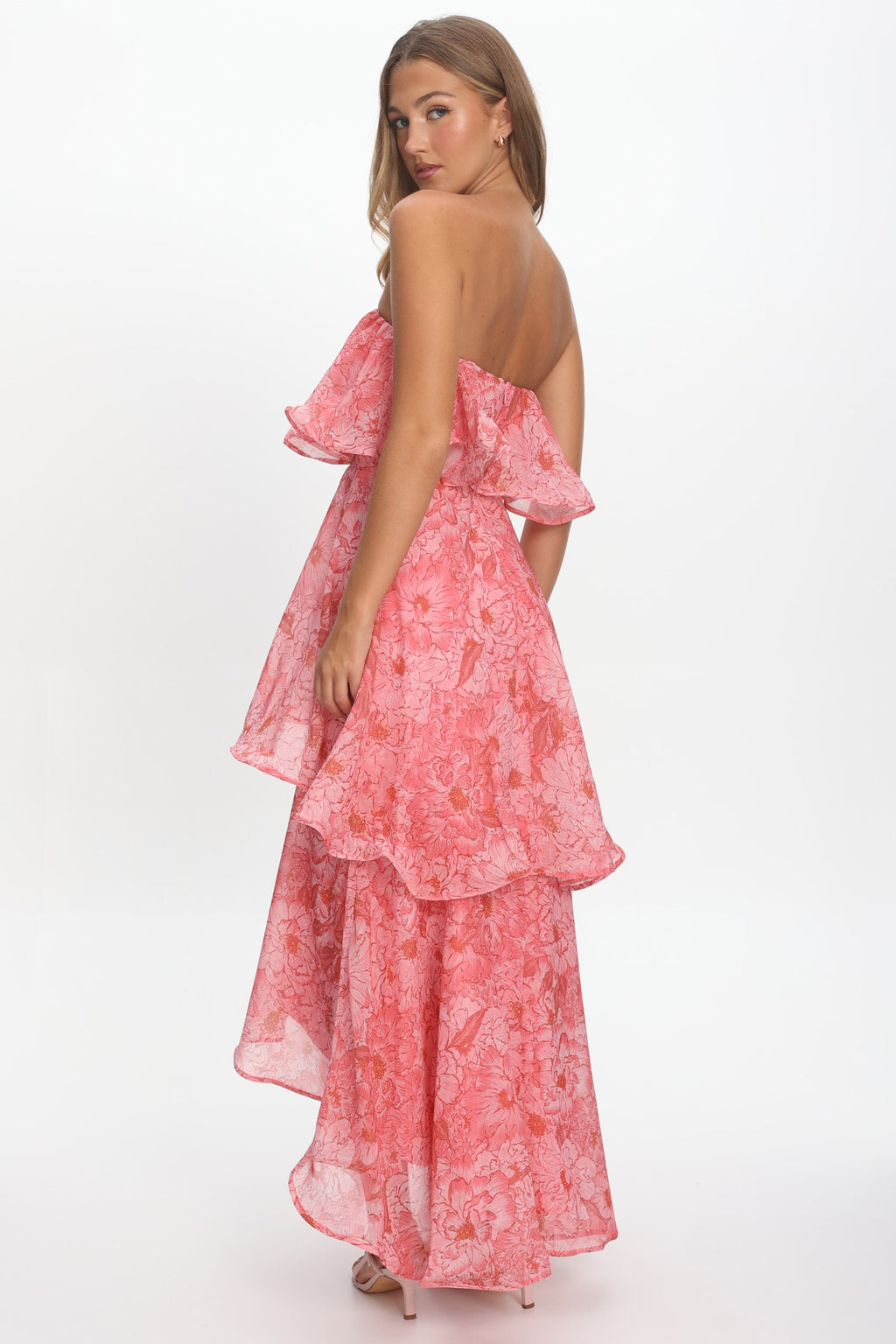 Honfleur Strapless Layered Maxi Dress Print Pink by Selfie Leslie