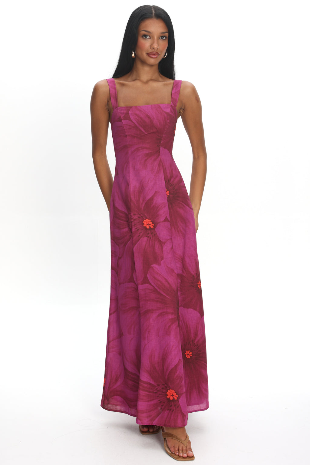 fuchsia floral bridesmaid dress Fuchsia Straps A-line Slit Prom Dress with 3D Floral FancyVestido