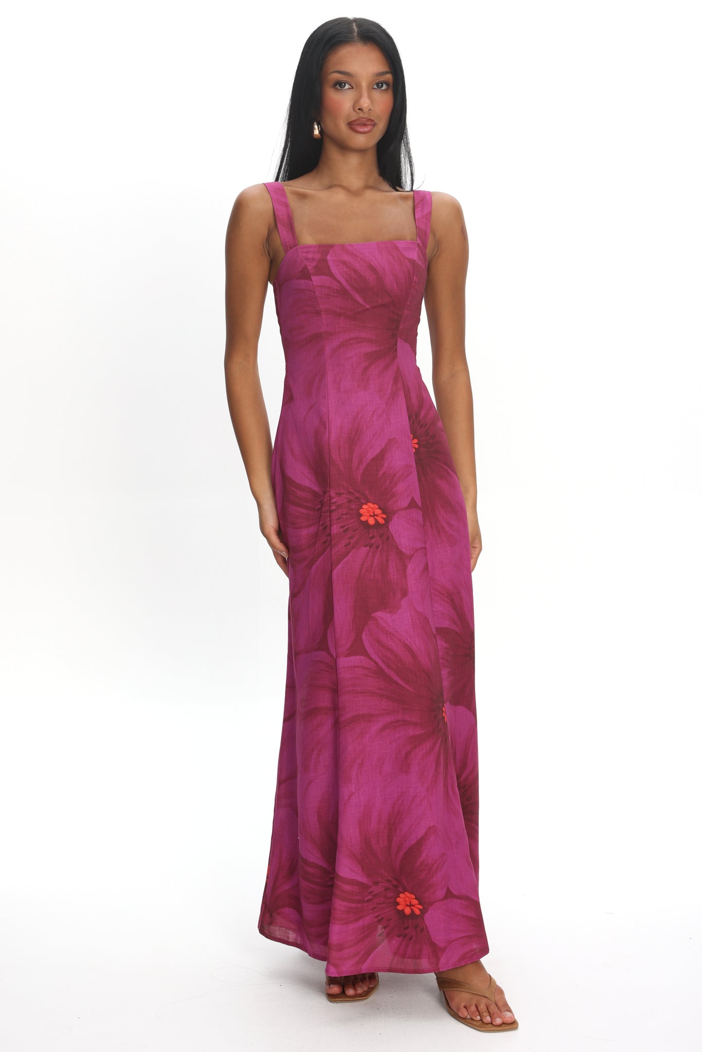 Teressa Square Neck Maxi Dress Floral Fuchsia | Selfie Leslie