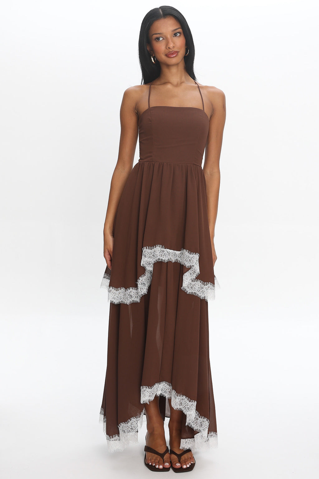 Sunrise on Sunset Lace Trim Maxi Dress Chocolate