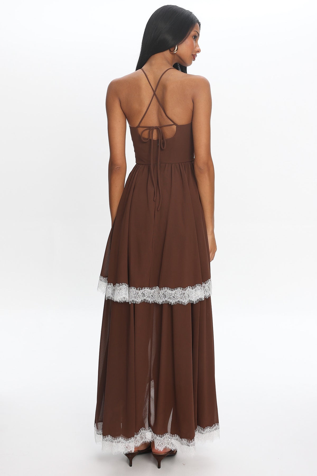 Sunrise on Sunset Lace Trim Maxi Dress Chocolate