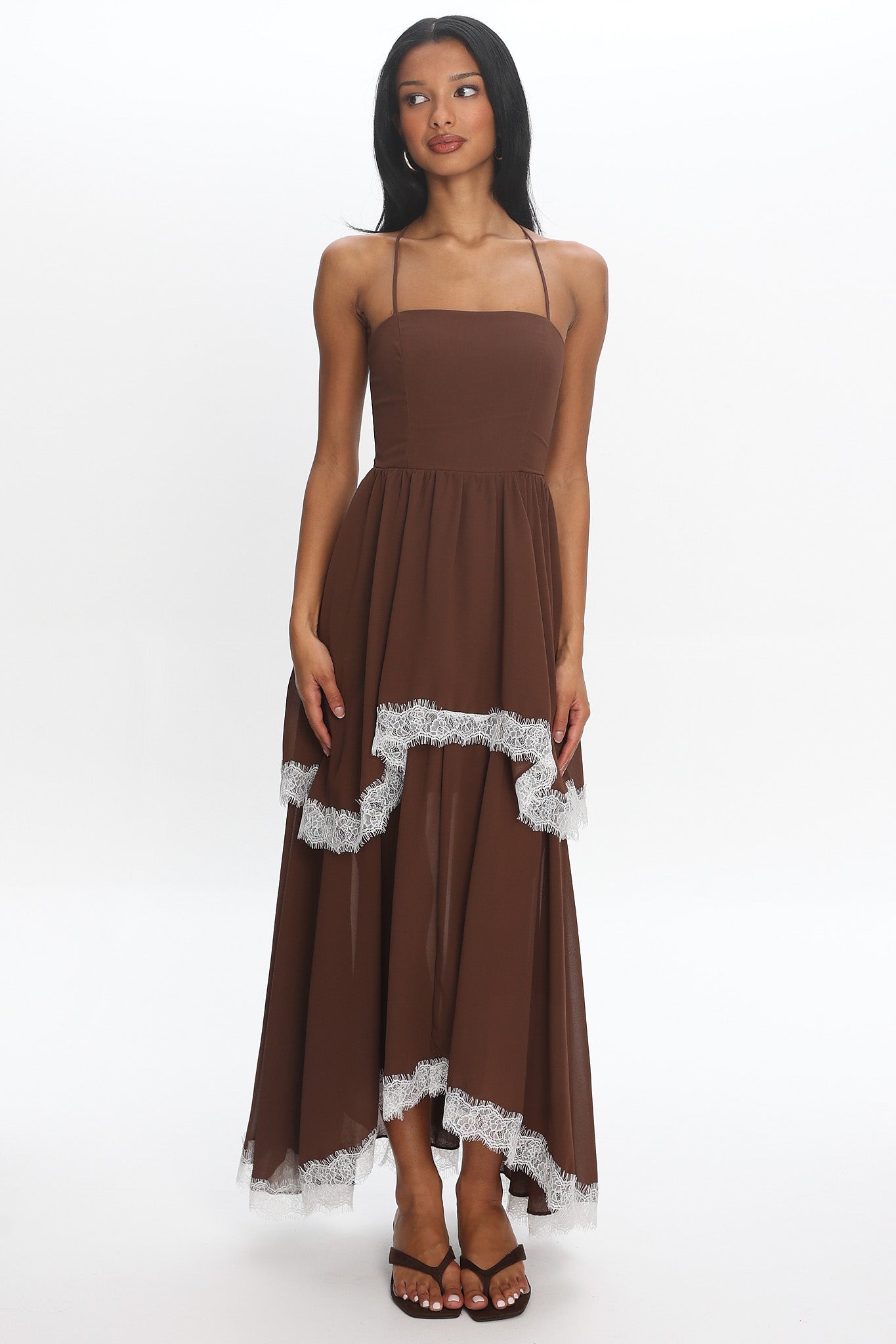 Sunrise on Sunset Lace Trim Maxi Dress Chocolate