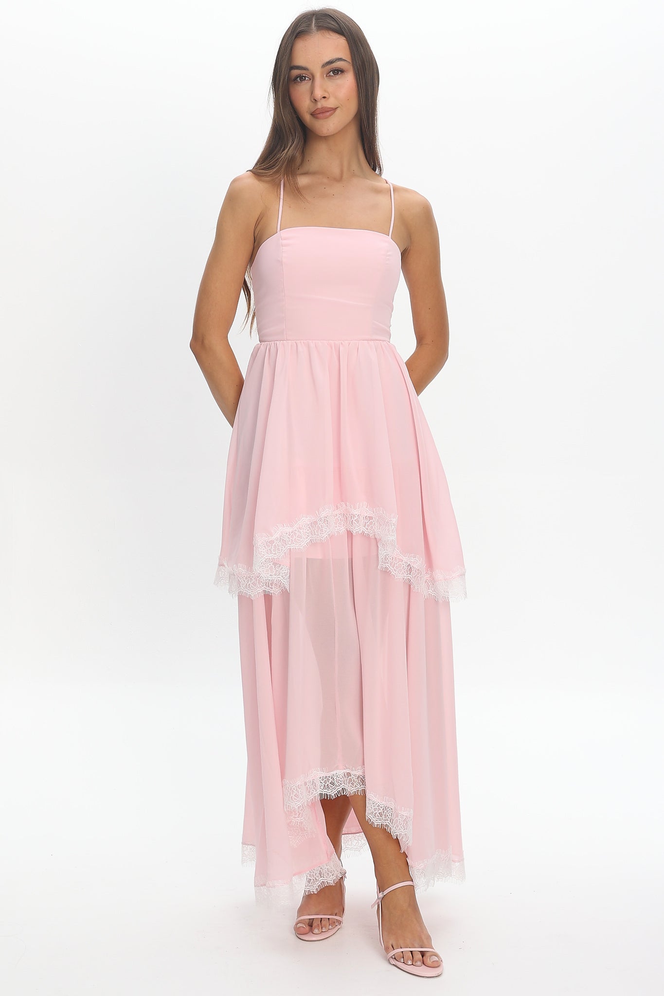 Sunrise on Sunset Lace Trim Maxi Dress Pink | Selfie Leslie