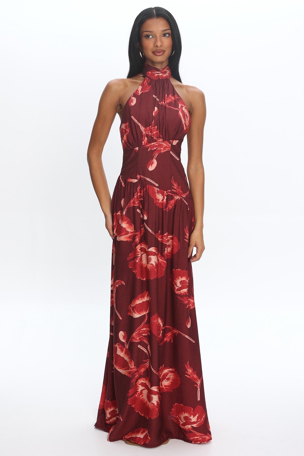 Agoura Halterneck Maxi Dress Floral Cherry