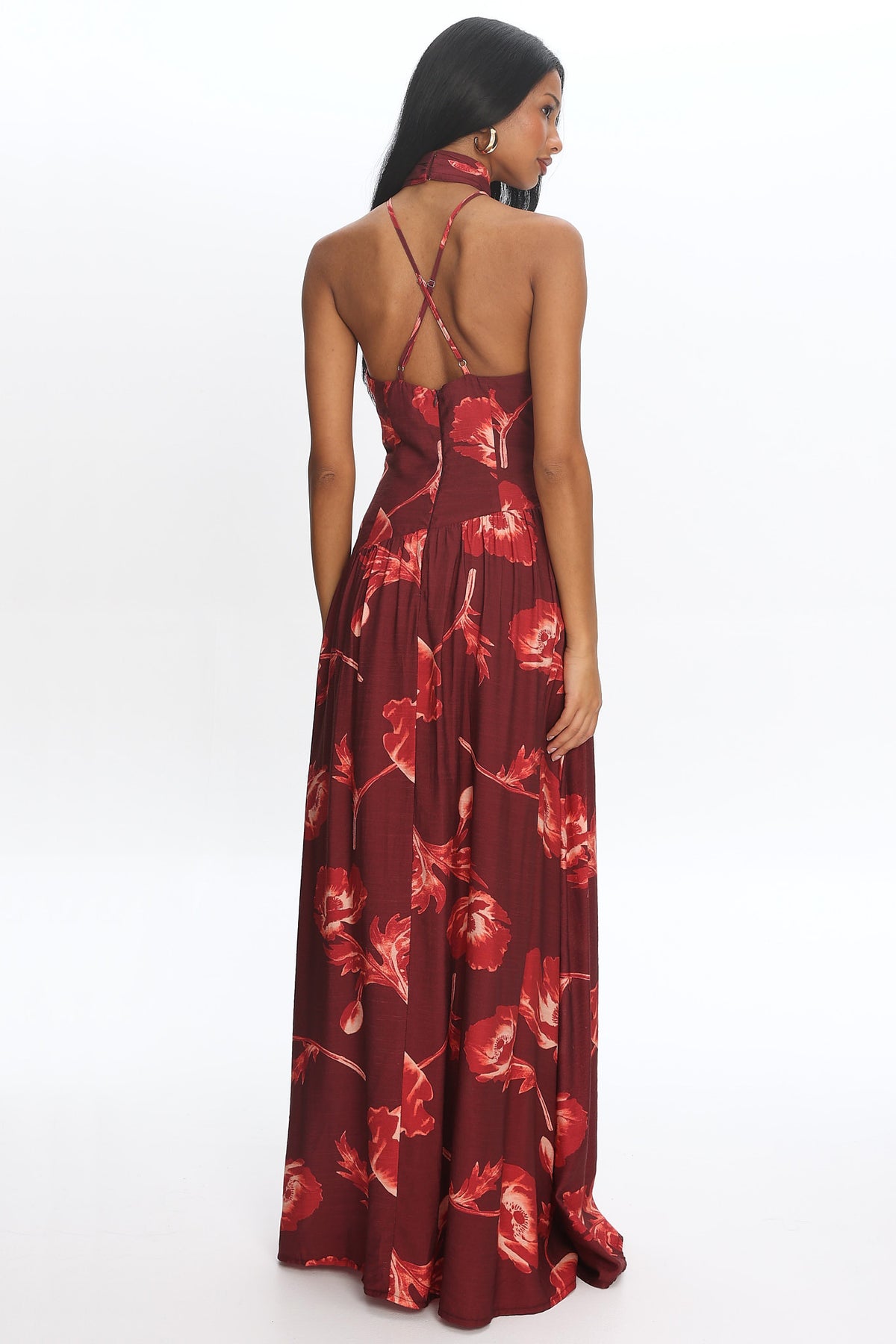 Agoura Halterneck Maxi Dress Floral Cherry