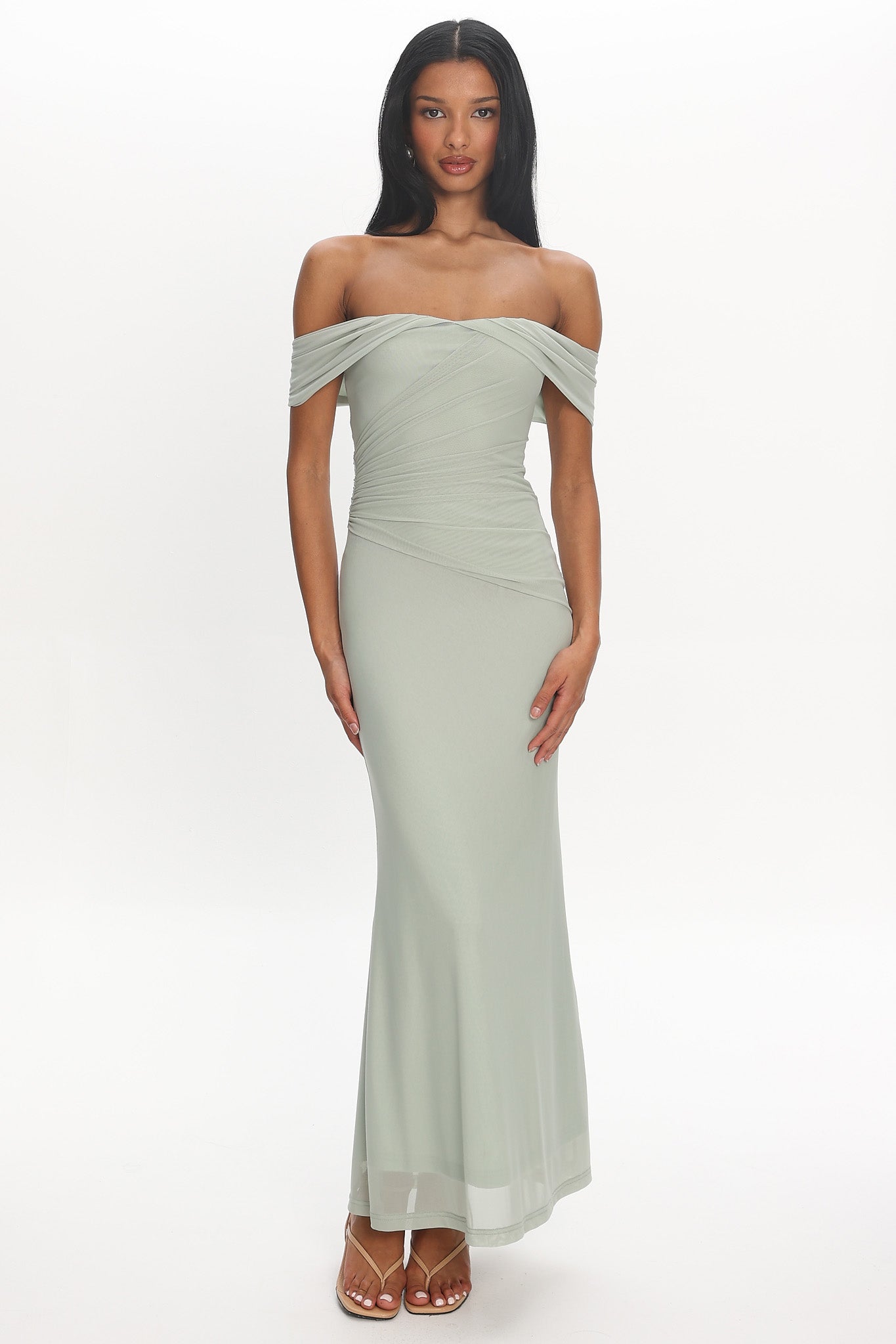 Après Dark Off-Shoulder Maxi Dress Sage