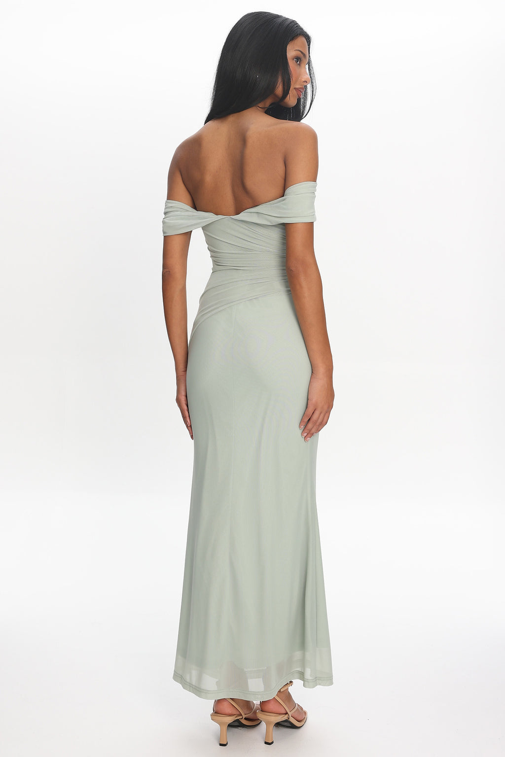 Après Dark Off-Shoulder Maxi Dress Sage