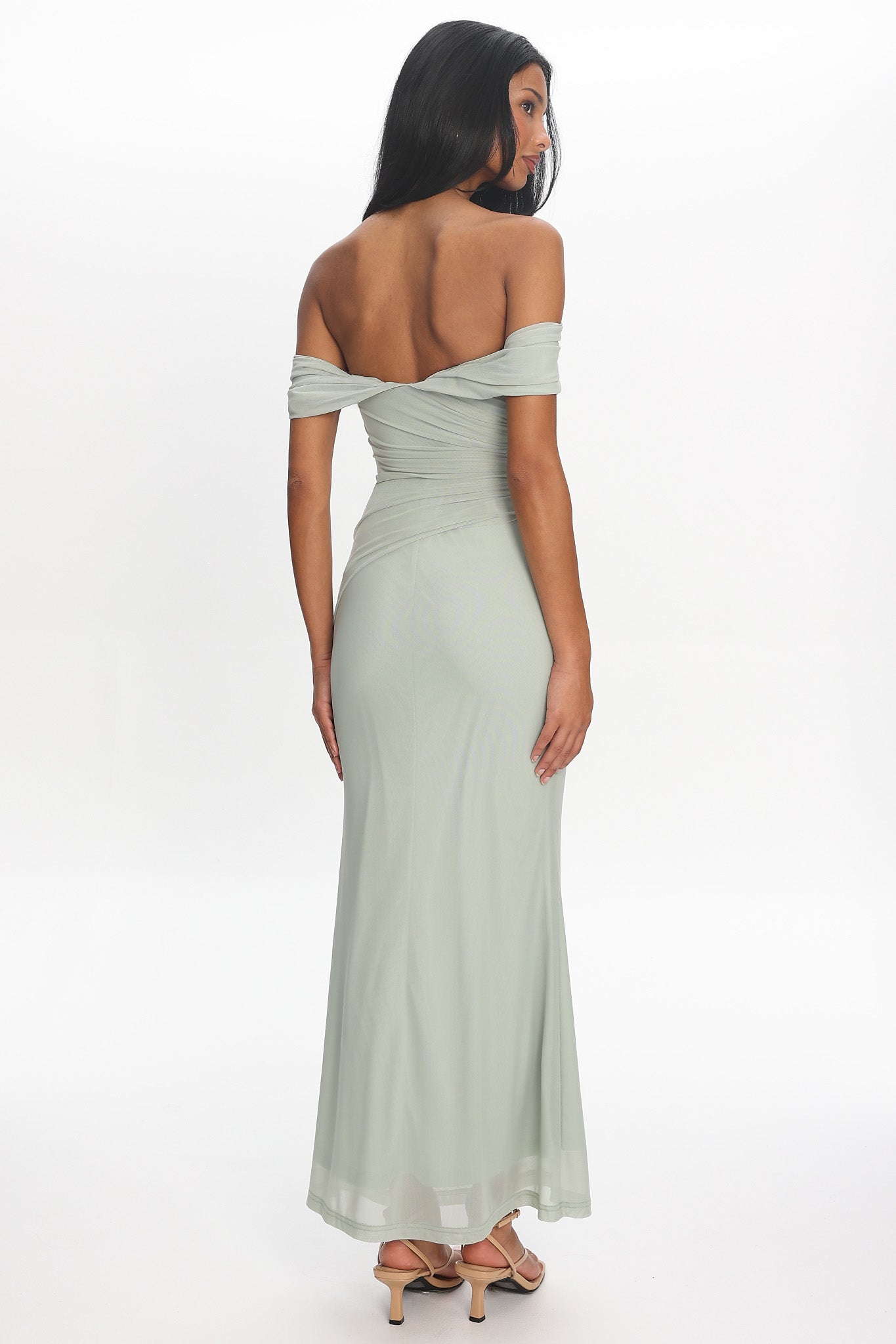 Après Dark Off-Shoulder Maxi Dress Sage