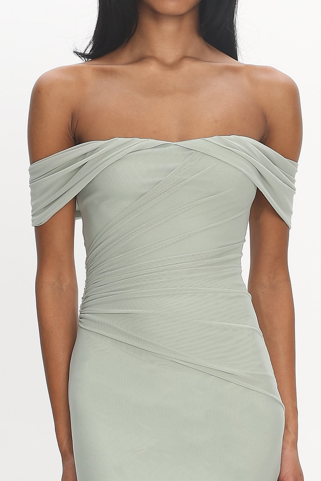 Après Dark Off-Shoulder Maxi Dress Sage
