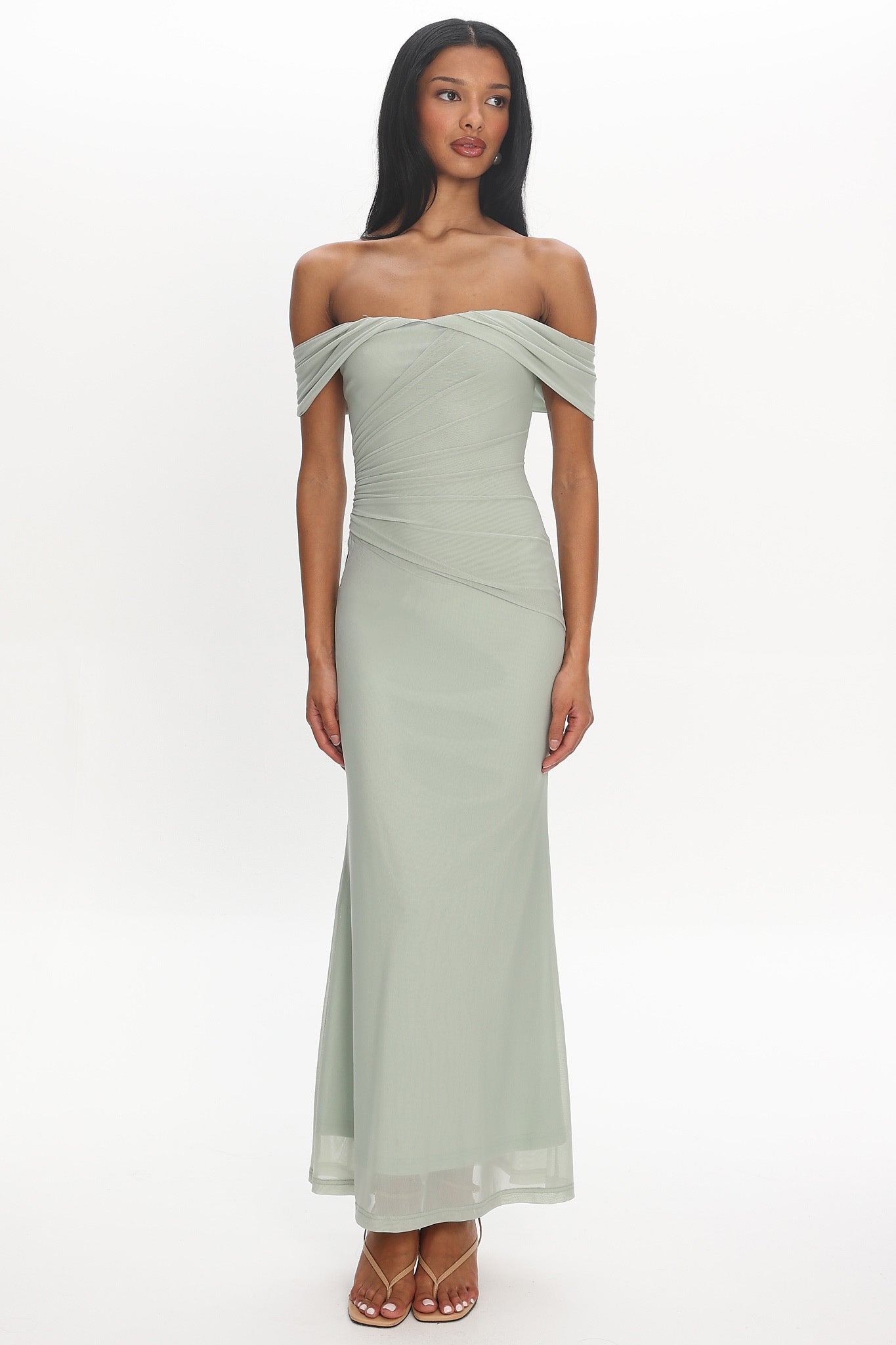 Après Dark Off-Shoulder Maxi Dress Sage