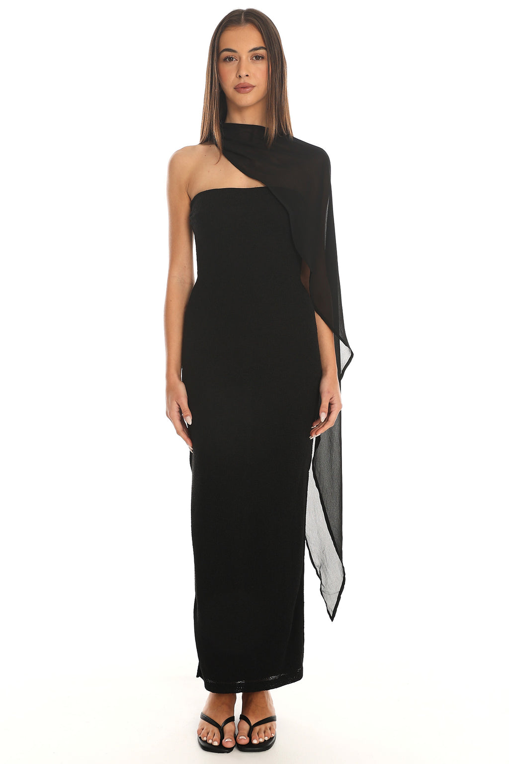 Maureena Draped Scarf Maxi Dress Black