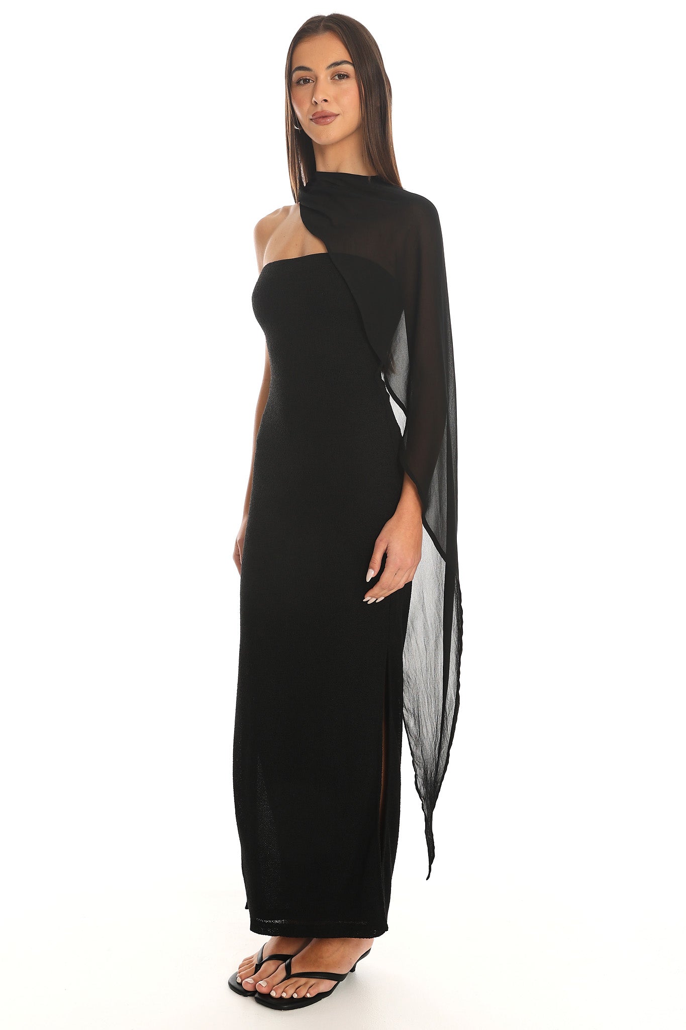 Maureena Draped Scarf Maxi Dress Black