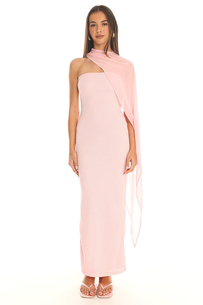 Pearlina Strapless Scarf Maxi Dress Pink | Selfie Leslie