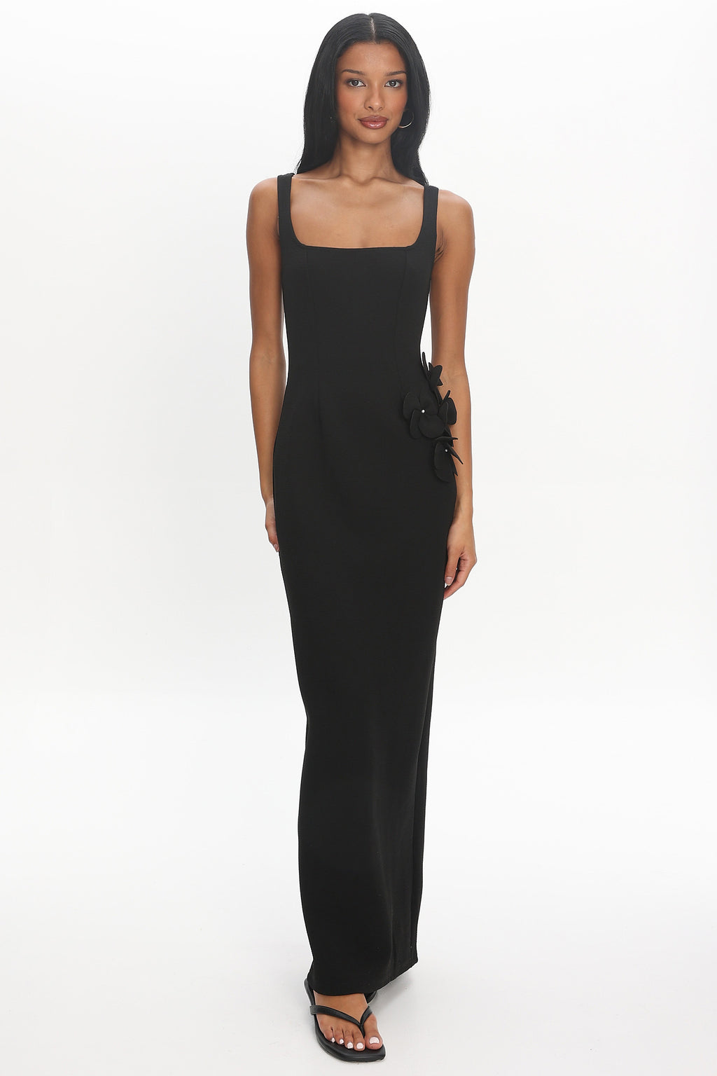 Olandra 3D Floral Maxi Dress Black