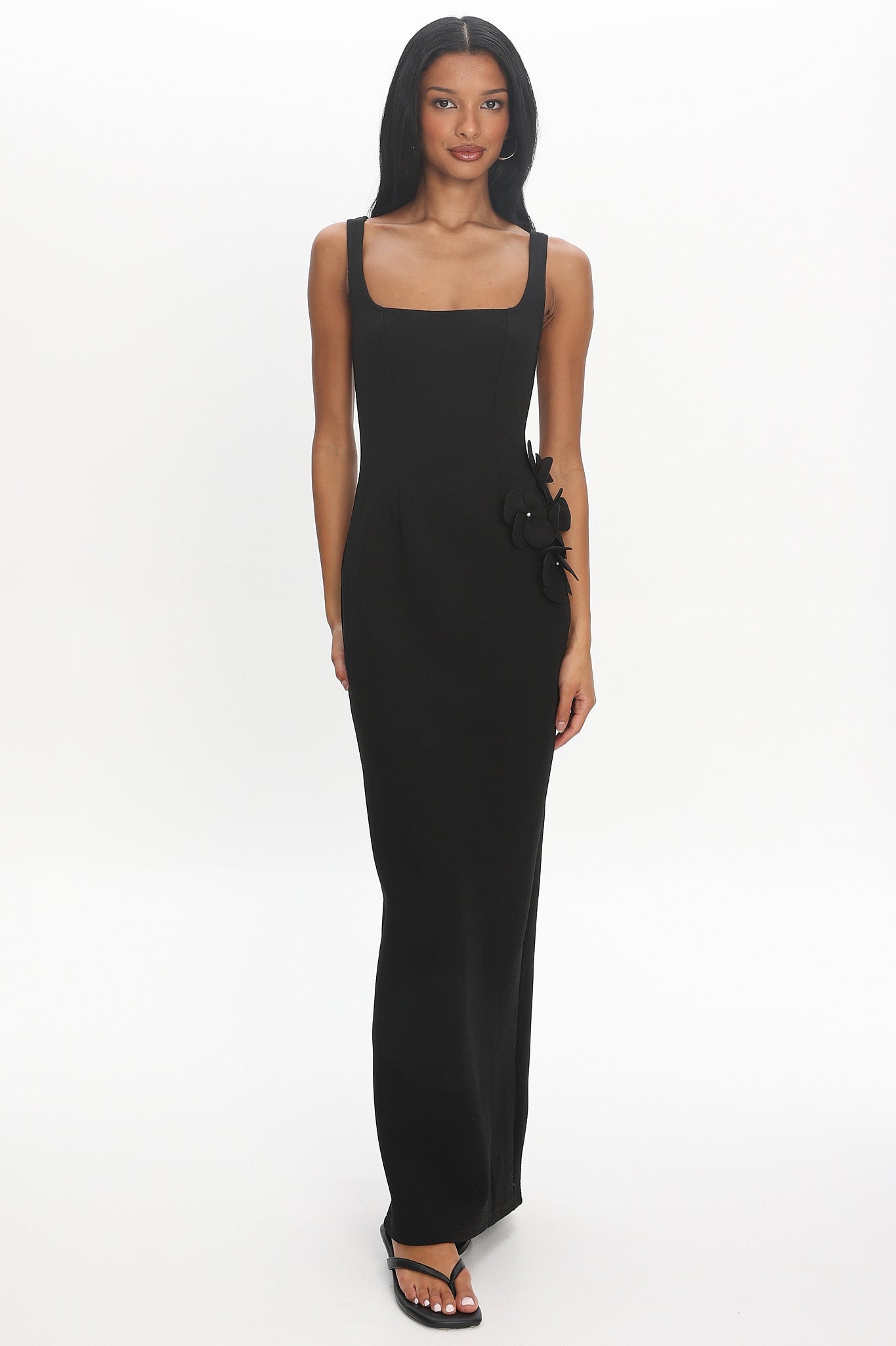 Olandra 3D Floral Maxi Dress Black