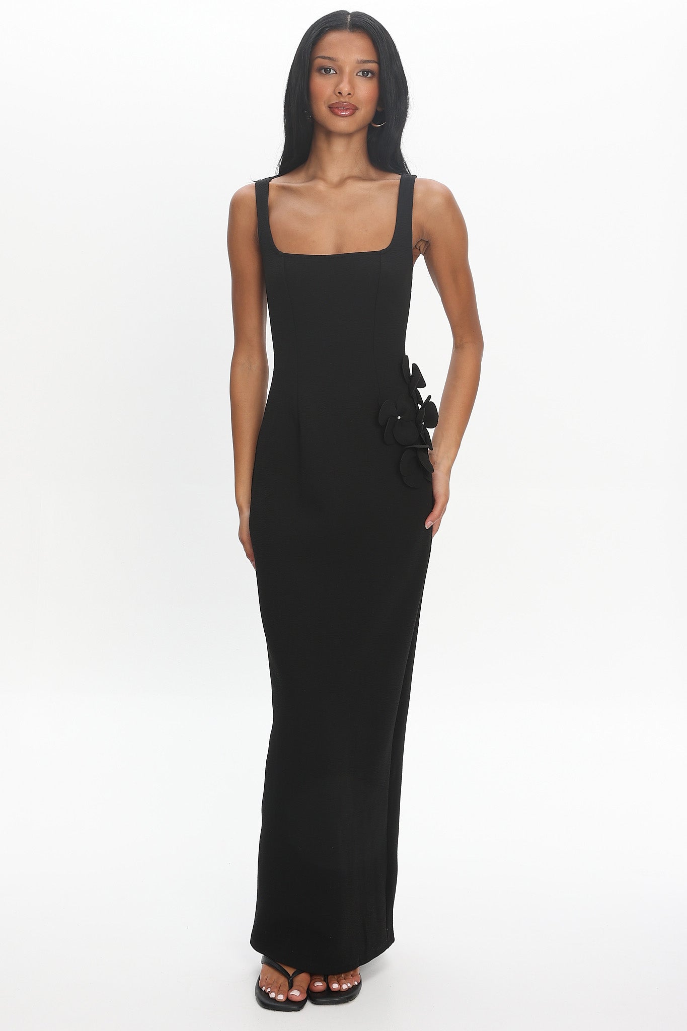 Olandra 3D Floral Maxi Dress Black