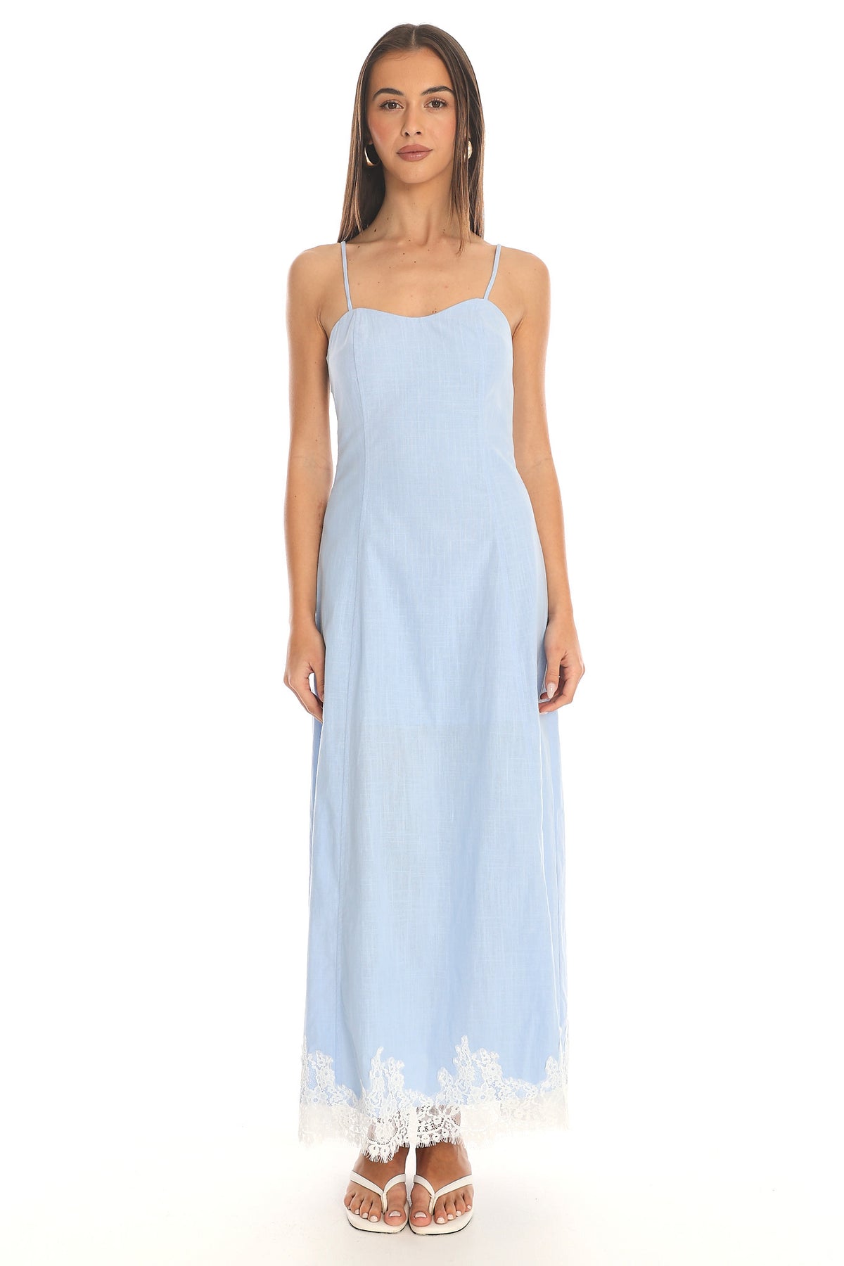 Kai Lace Trim Maxi Dress Light Blue