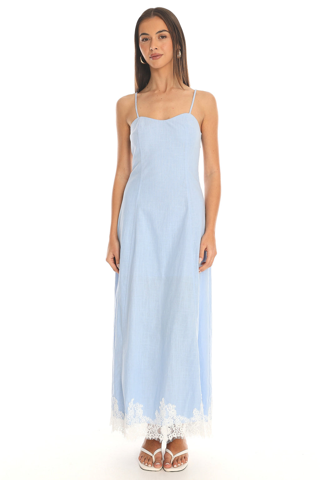 Kai Lace Trim Maxi Dress Light Blue