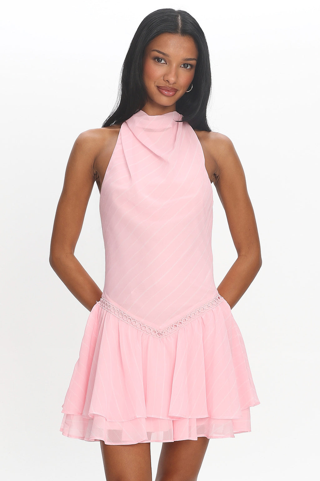 light pink halter mini dress Aeline Knit Halter Mini Dress