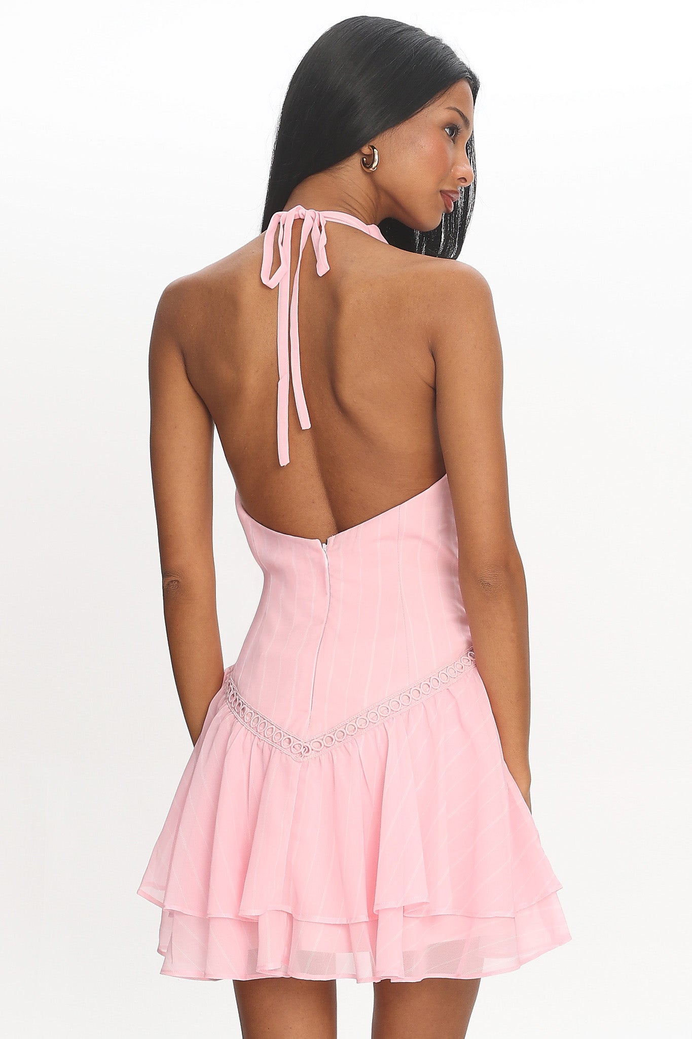 light pink halter mini dress Felicitie Halter Mini Dress Baby Pink