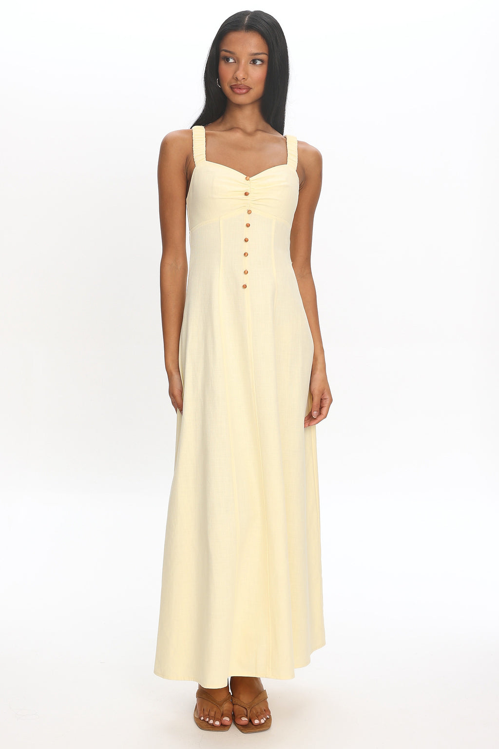 Day Off Ruched Strap Maxi Dress Baby Yellow