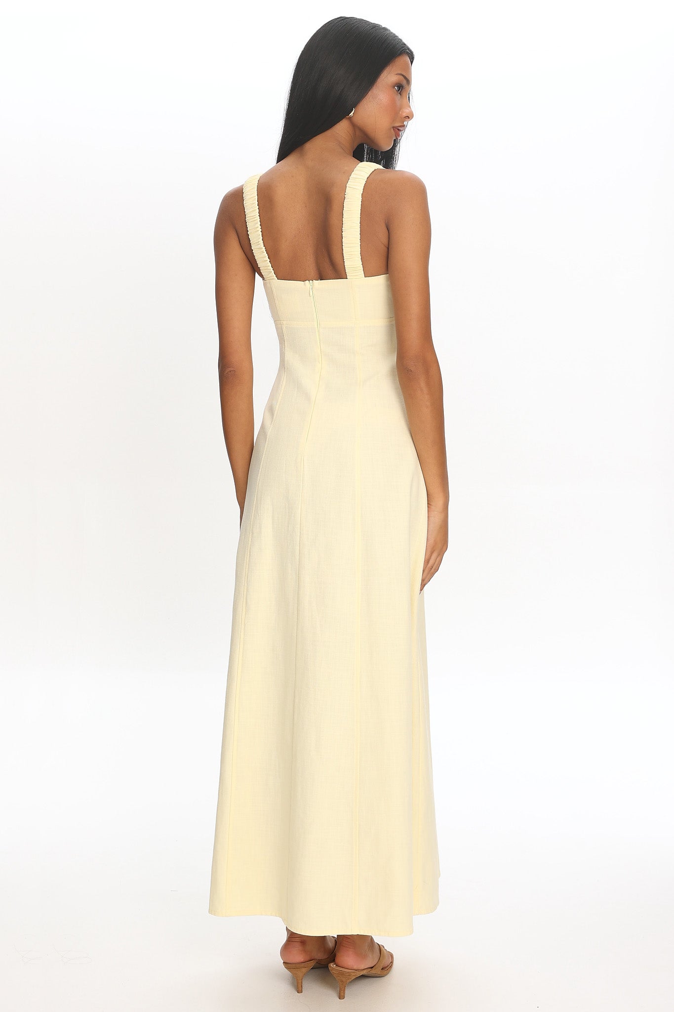 Day Off Ruched Strap Maxi Dress Baby Yellow