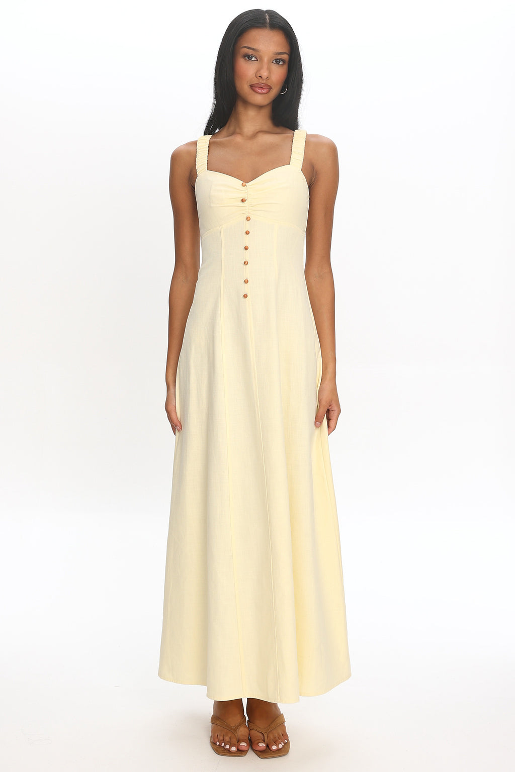 Day Off Ruched Strap Maxi Dress Baby Yellow