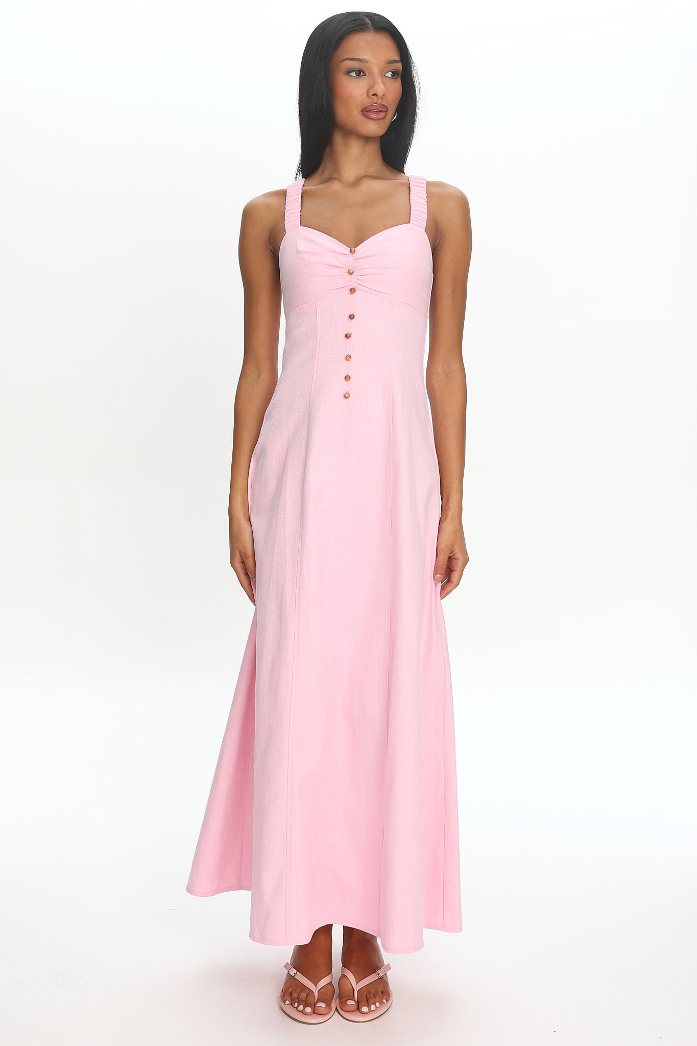 Petrichor Ruched Bust Maxi Dress Light Pink