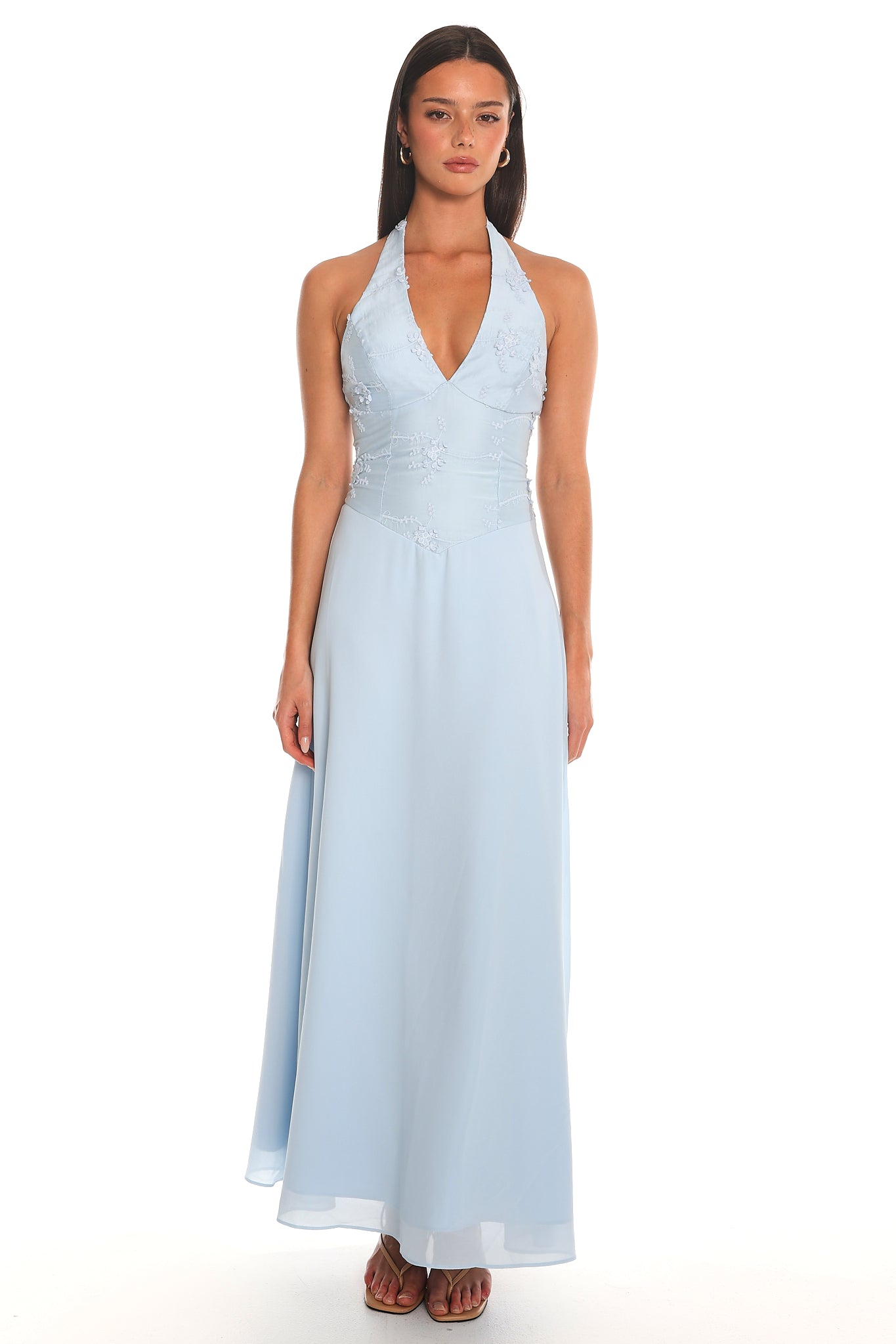 Daydream Believer Lace Halter Maxi Dress Light Blue