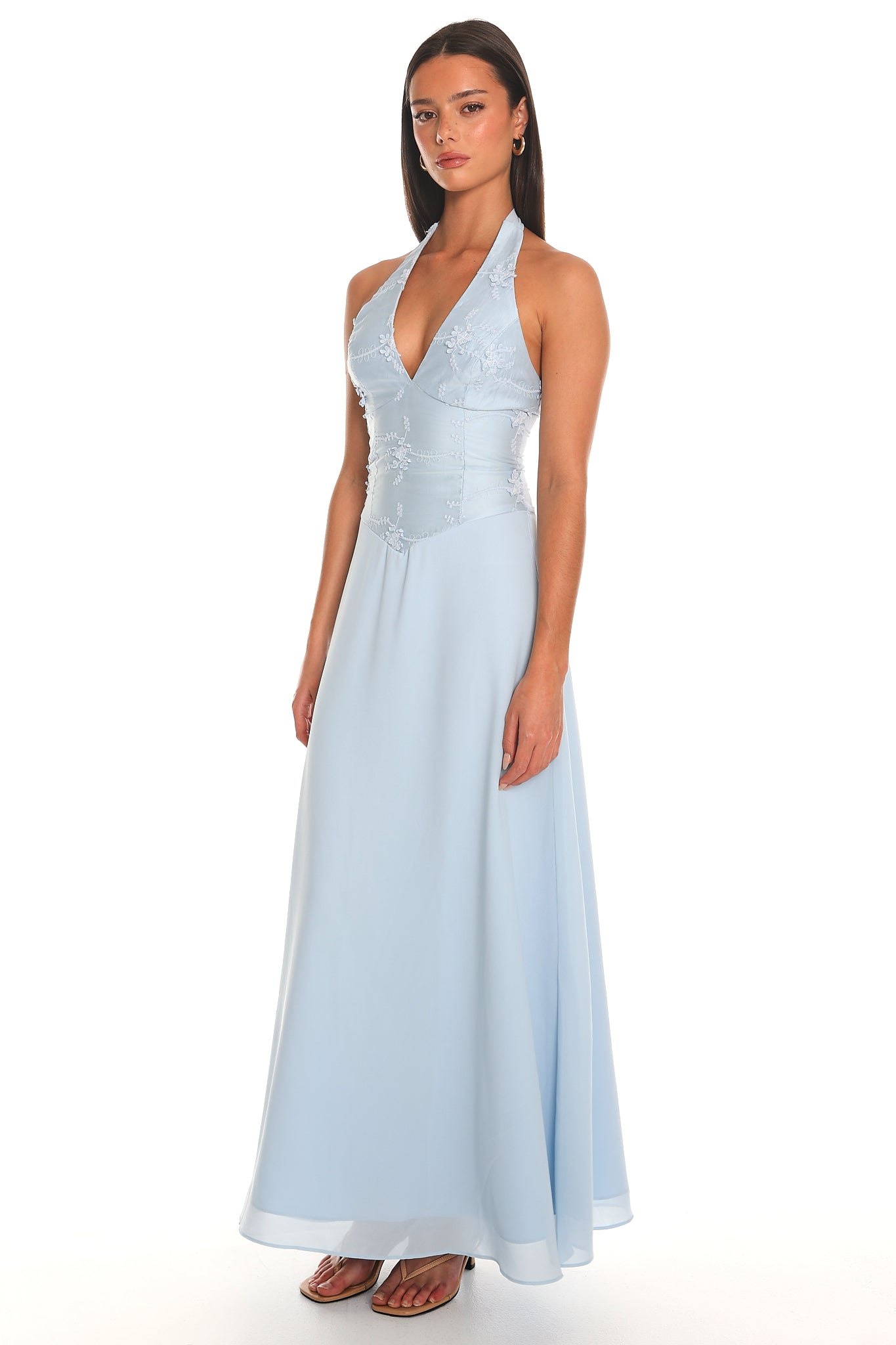 Daydream Believer Lace Halter Maxi Dress Light Blue