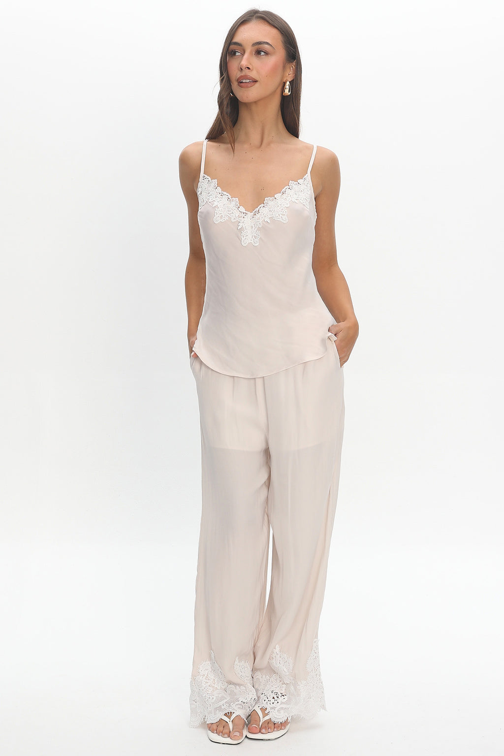 Insight Lace Trim Pants Cream