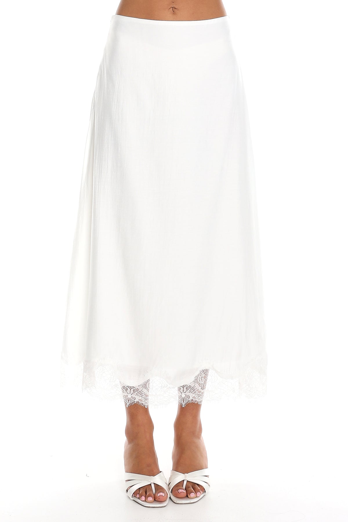 Emrys Lace Trim Midi Skirt Off White