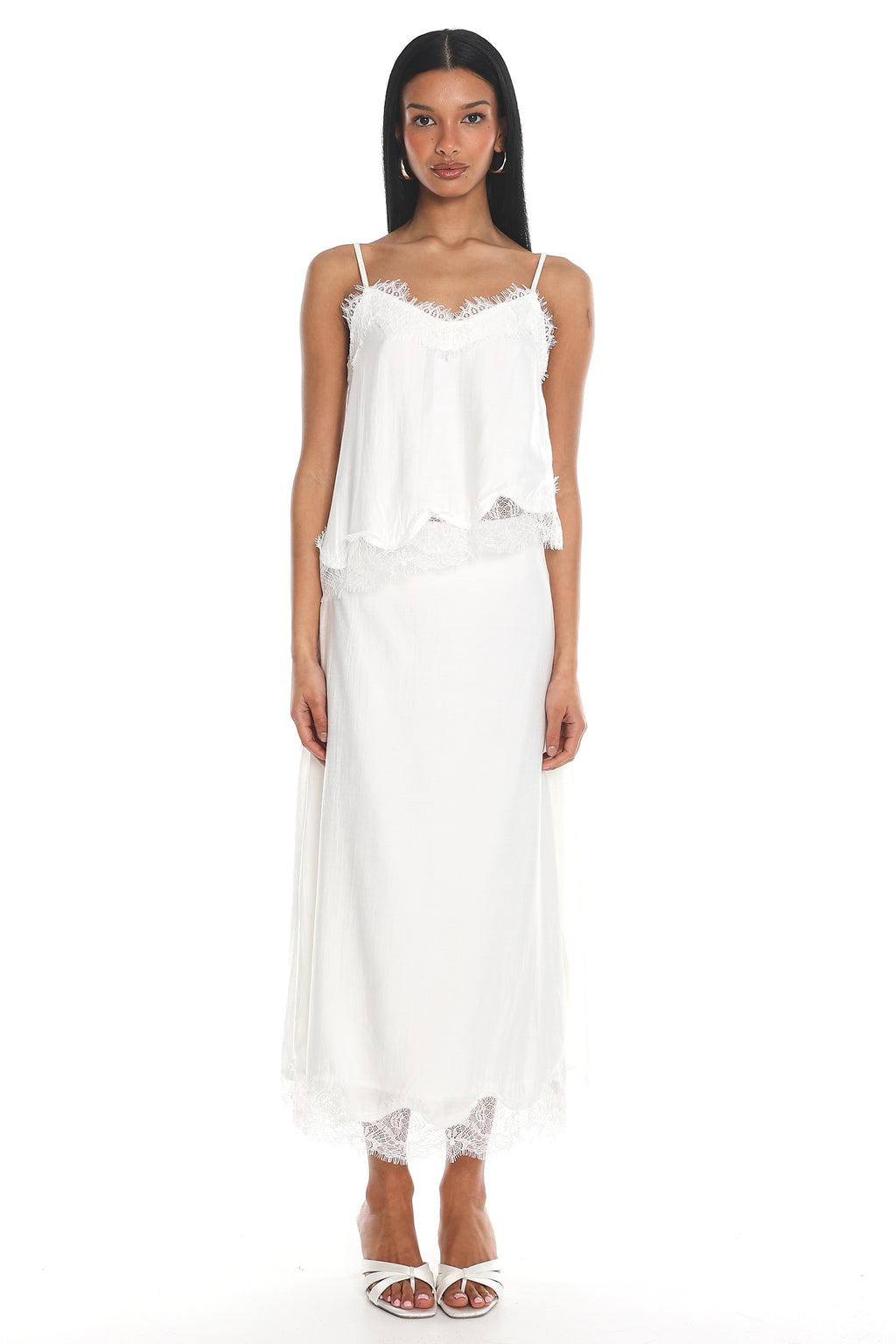 Emrys Lace Trim Midi Skirt Off White