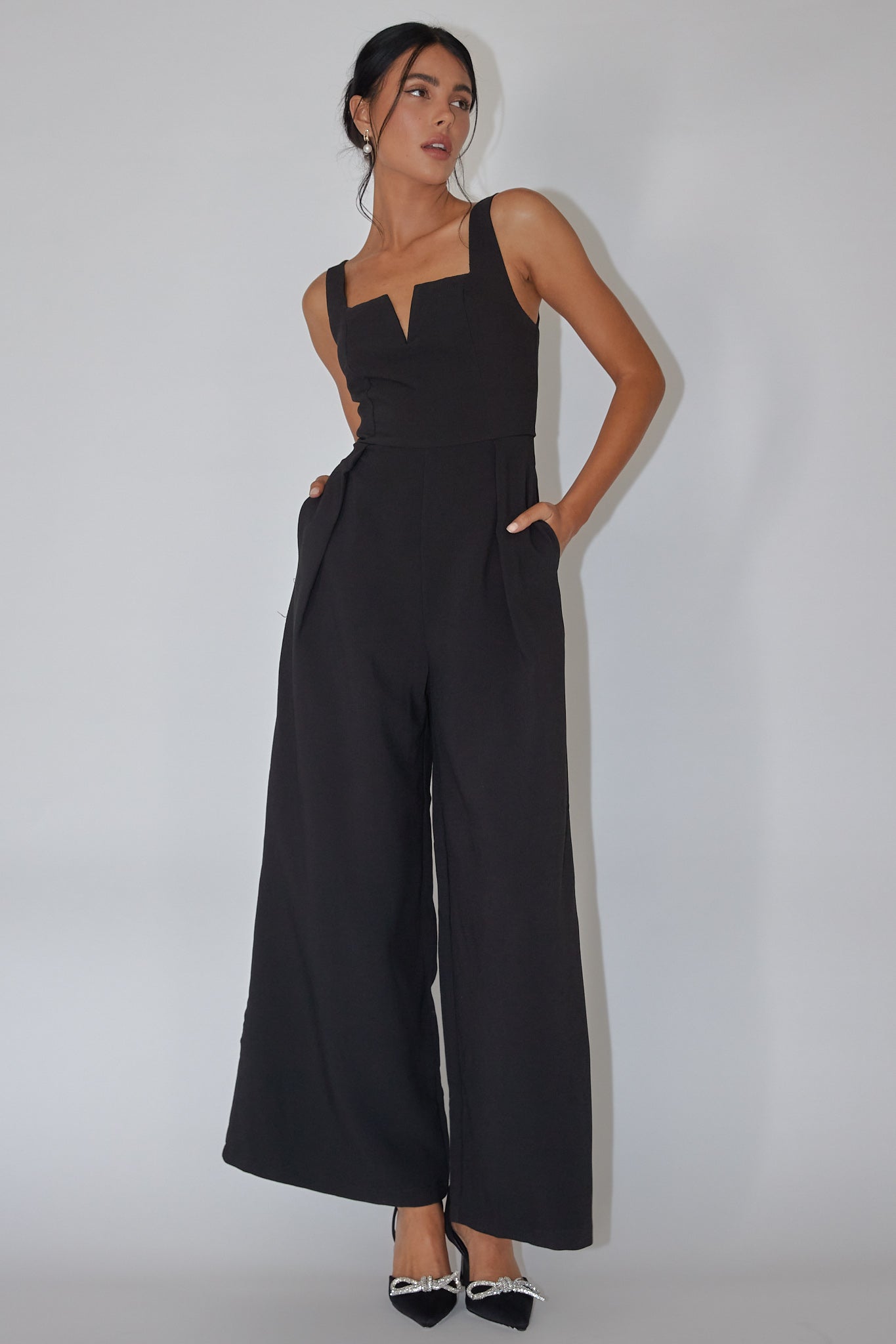 Colleen Side Pocket Jumpsuit Black by Selfie Leslie