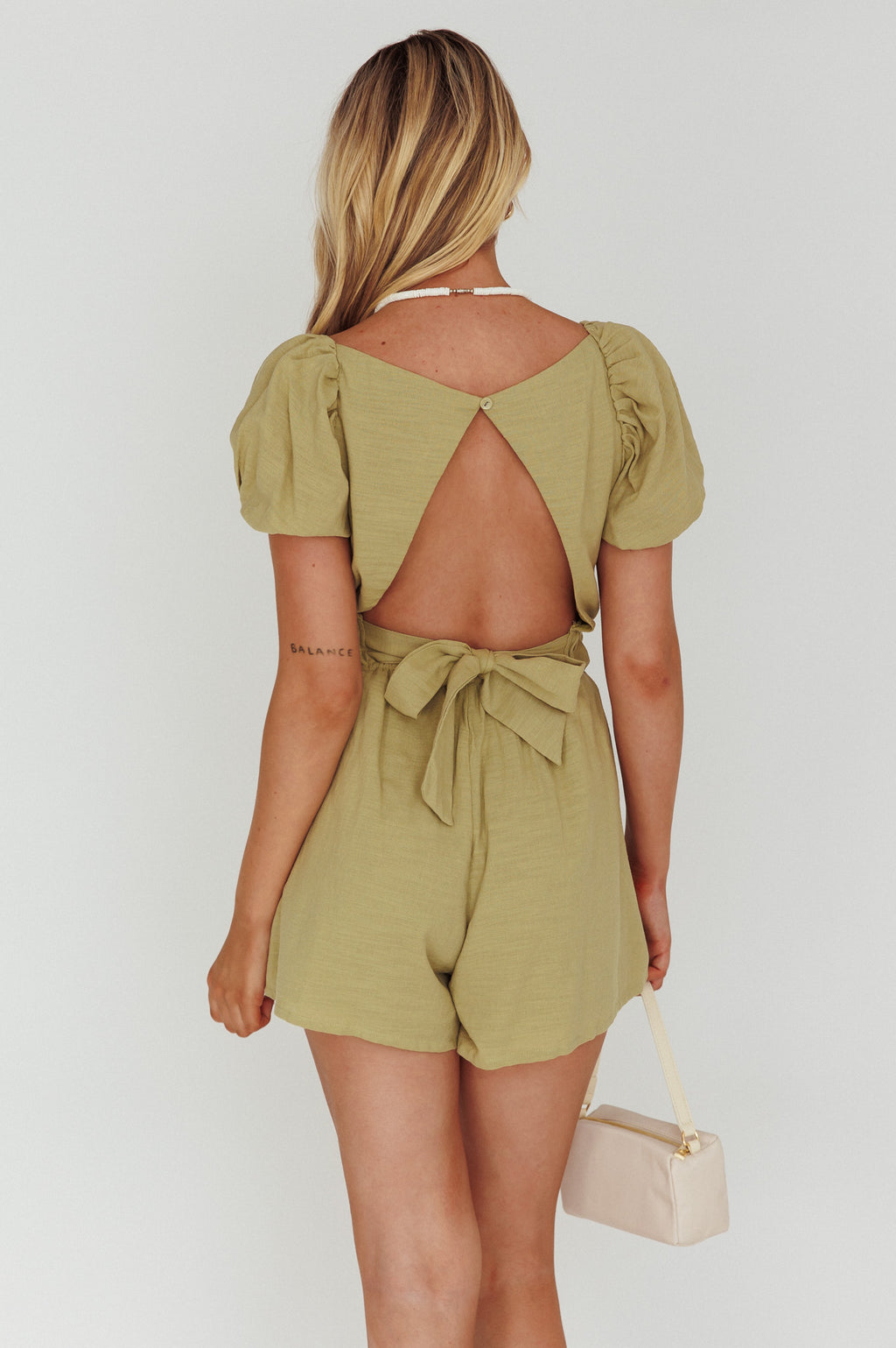 Alexis Elasticated Waist Romper Avocado by Selfie Leslie