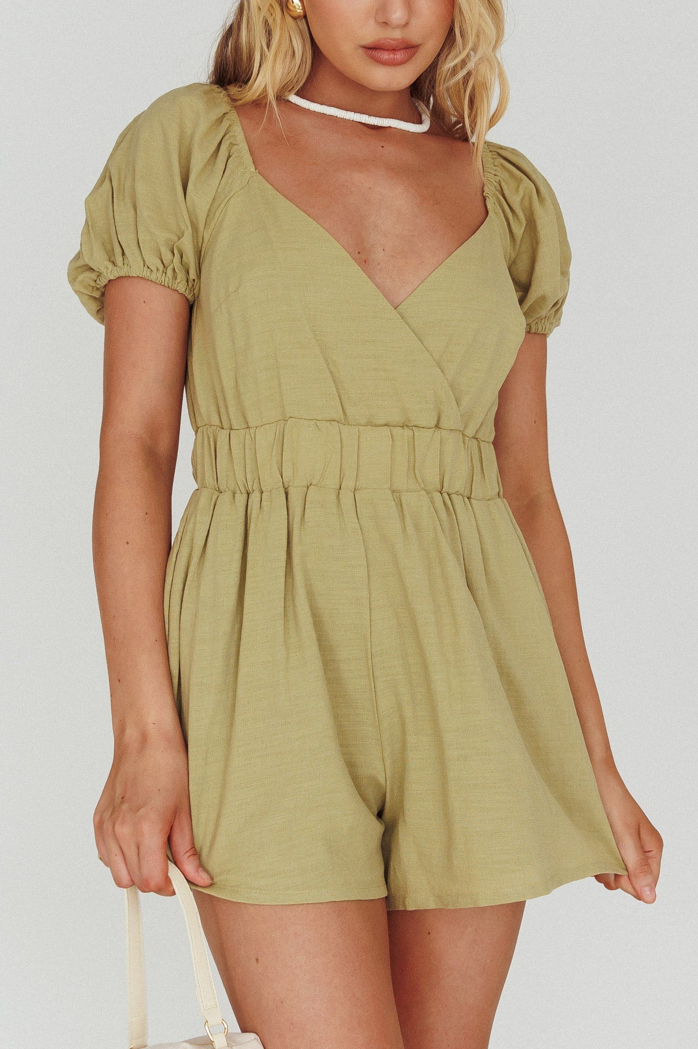 Alexis Elasticated Waist Romper Avocado by Selfie Leslie