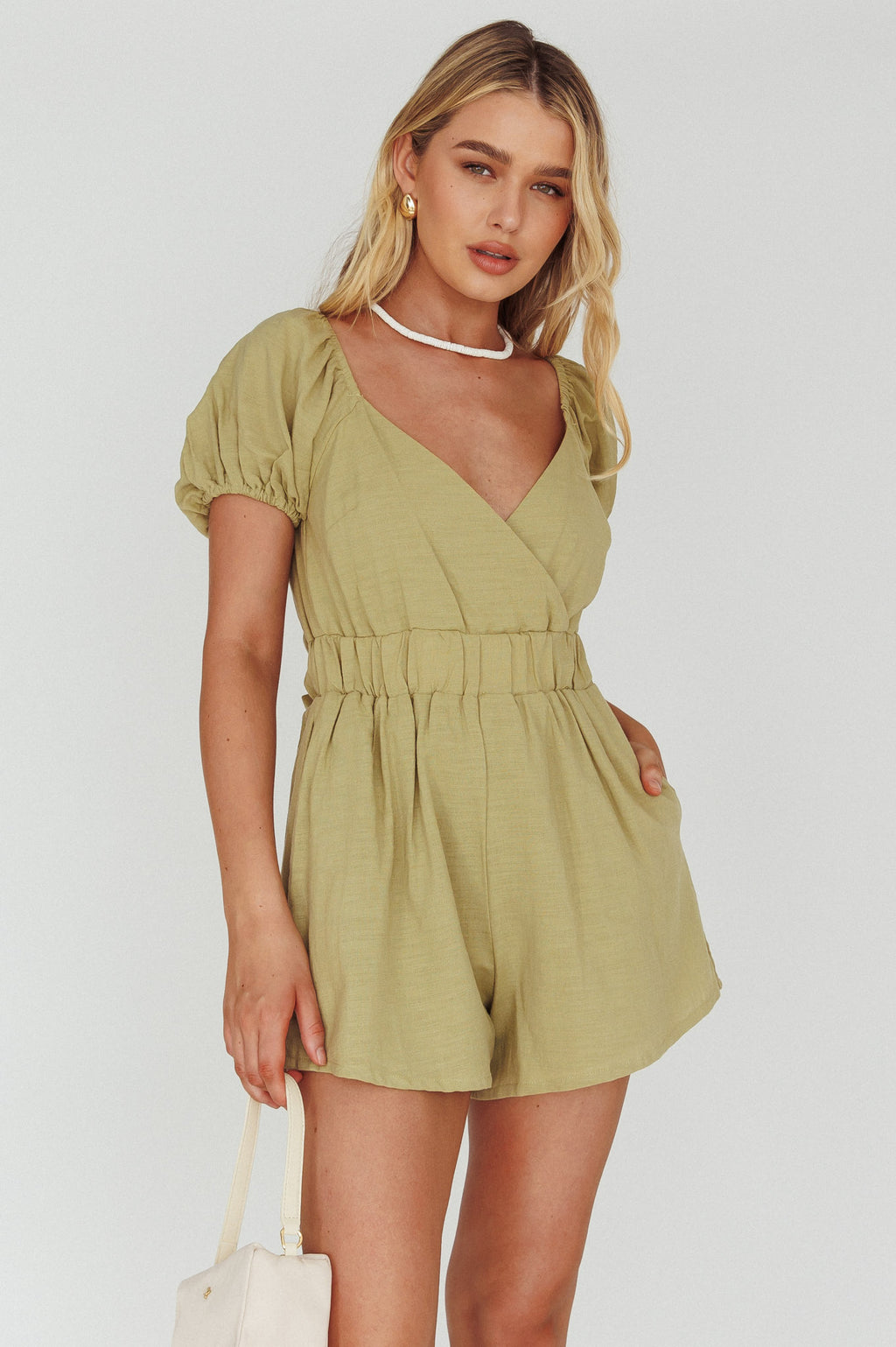 Alexis Elasticated Waist Romper Avocado by Selfie Leslie