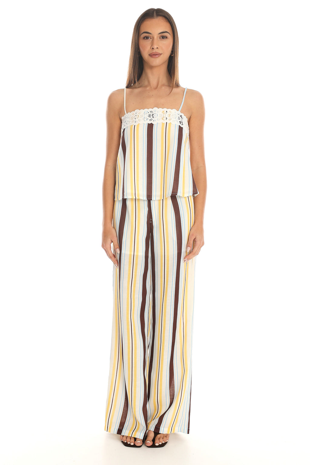 Bristol Striped Wide-Leg Trousers Yellow