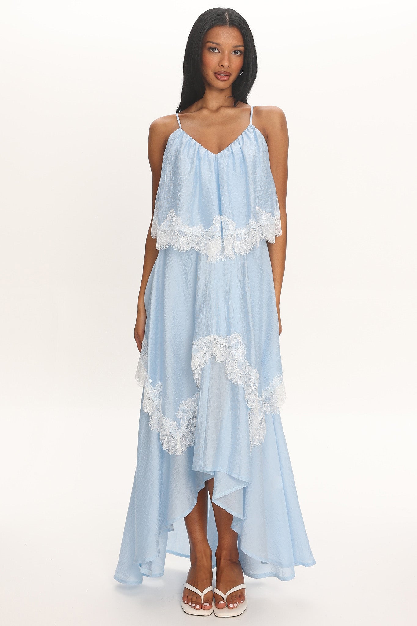 Ivory Dreams Lace-Trim Maxi Dress Baby Blue