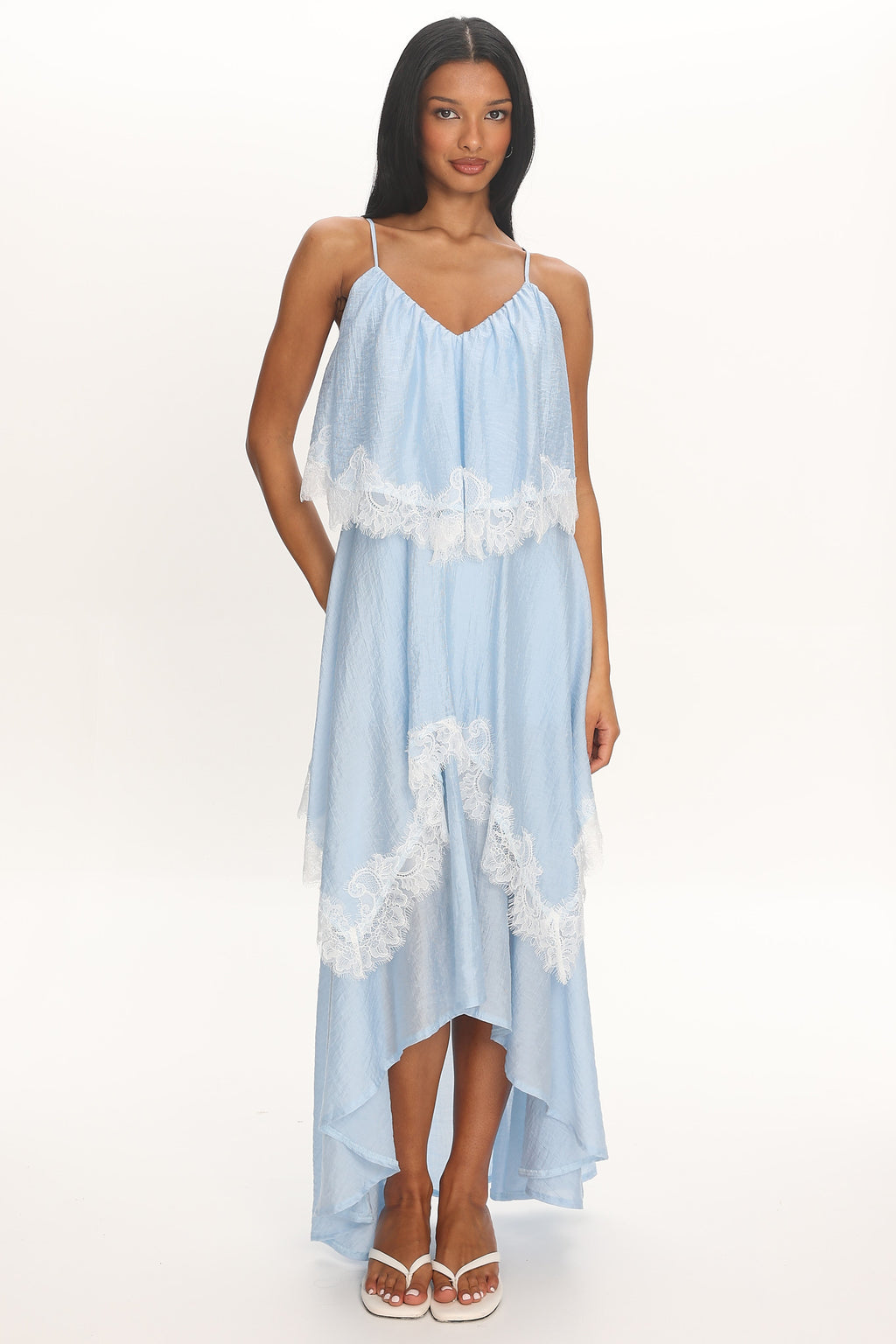 Ivory Dreams Lace-Trim Maxi Dress Baby Blue