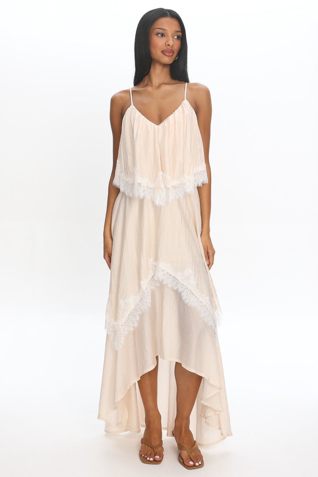 Ivory Dreams Lace-Trim Maxi Dress Cream