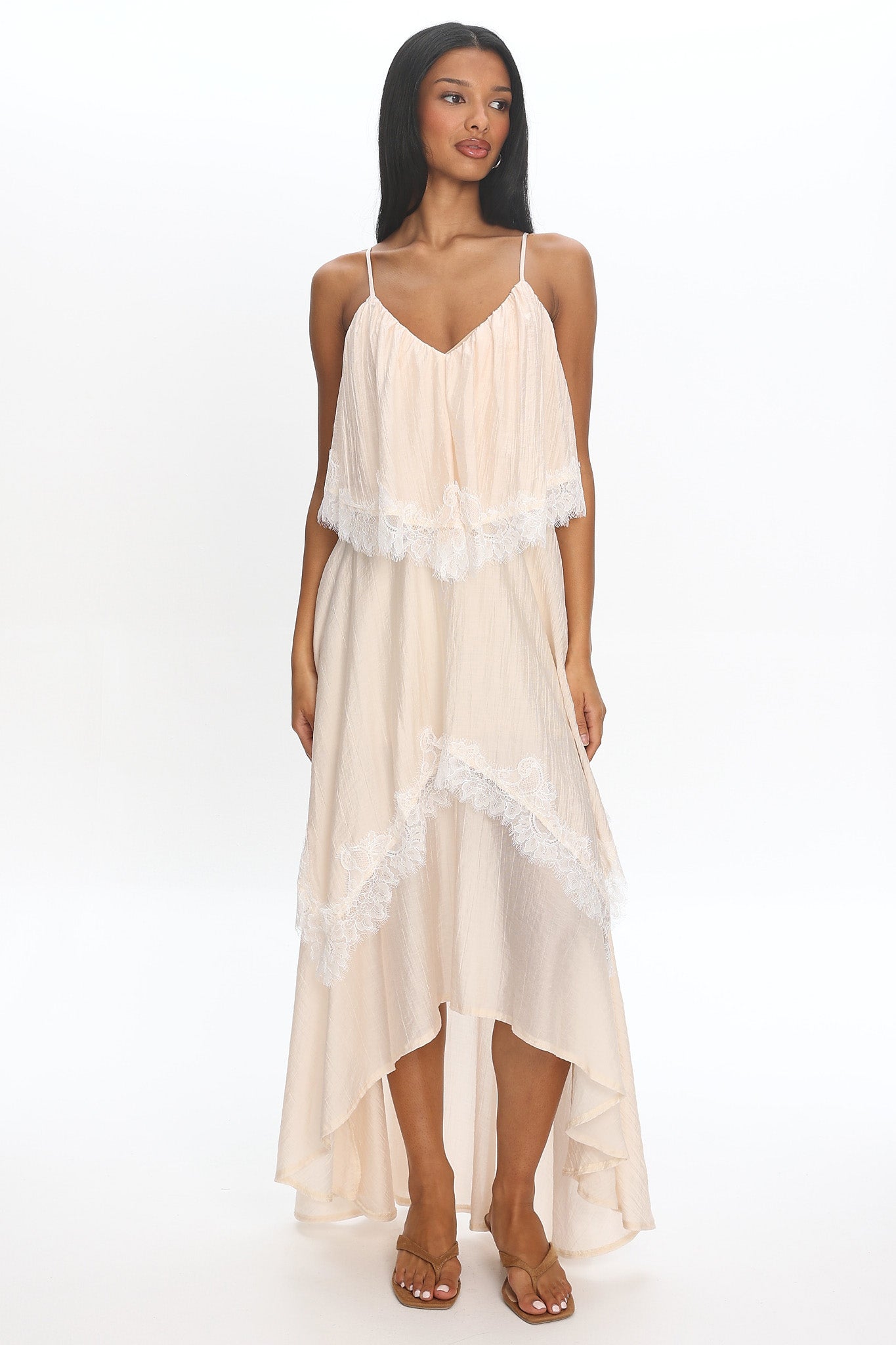 Ivory Dreams Lace-Trim Maxi Dress Cream