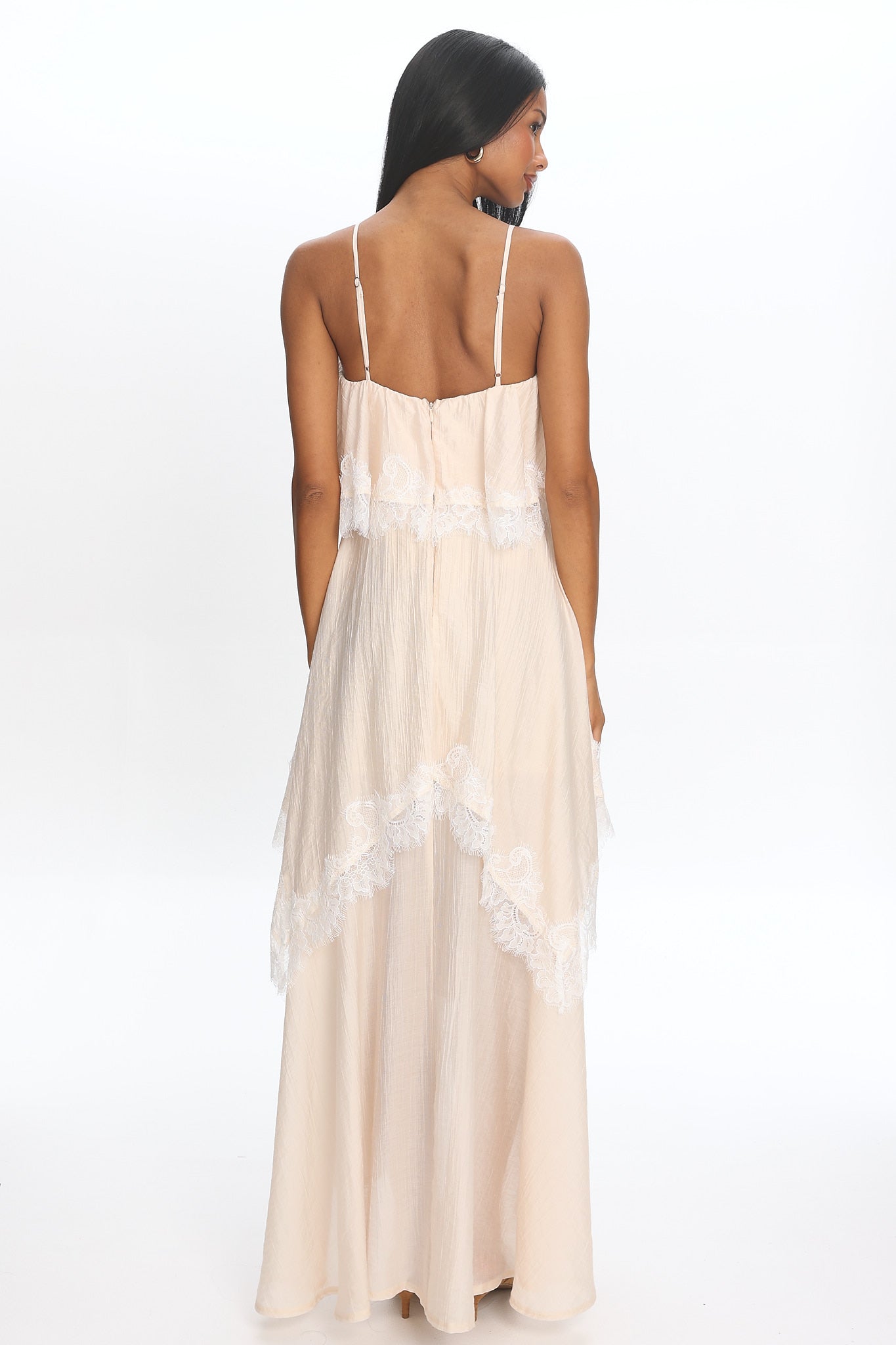 Ivory Dreams Lace-Trim Maxi Dress Cream