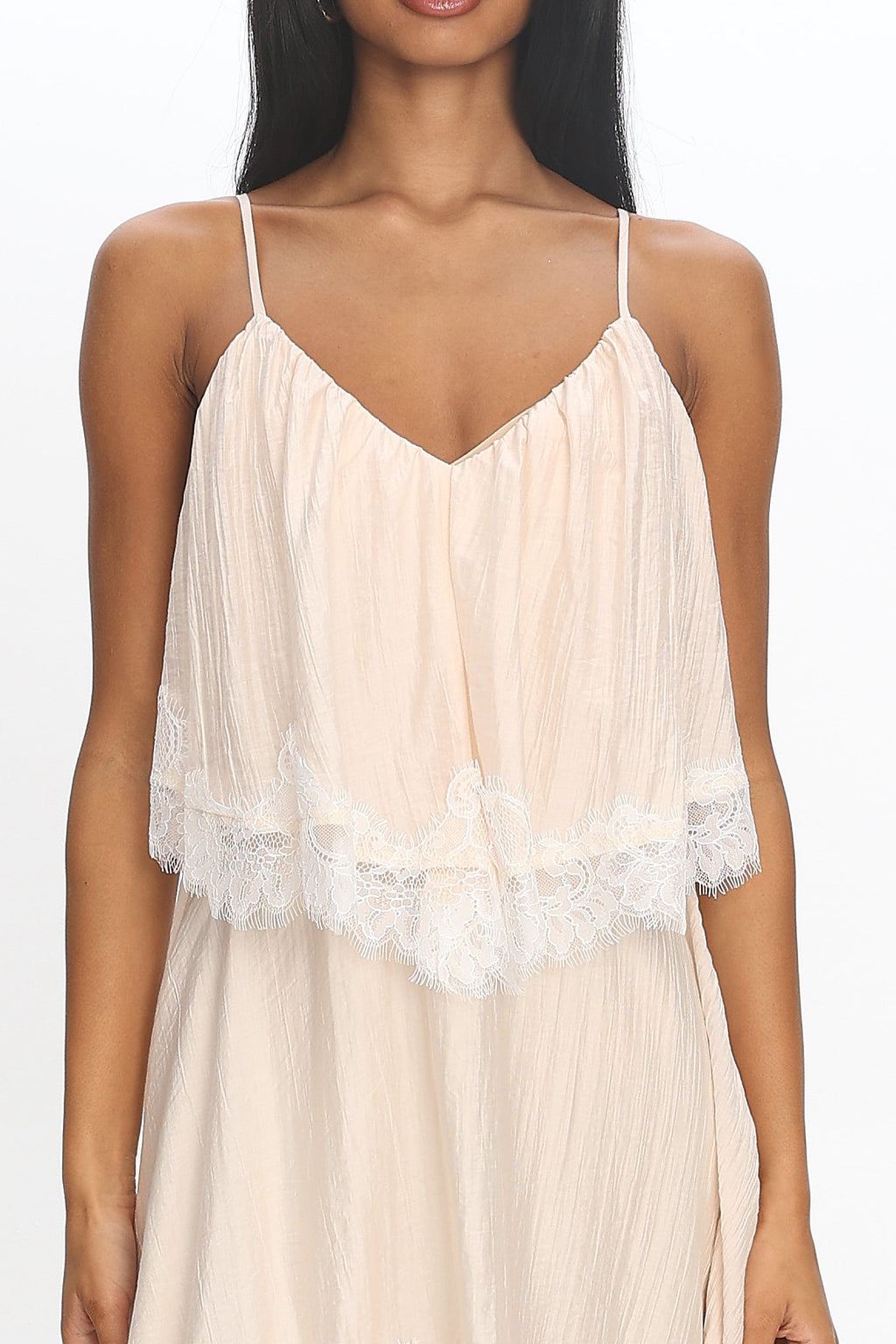 Ivory Dreams Lace-Trim Maxi Dress Cream