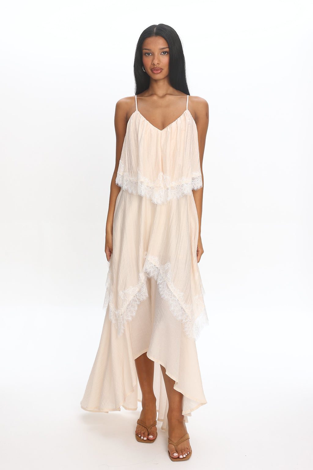 Ivory Dreams Lace-Trim Maxi Dress Cream