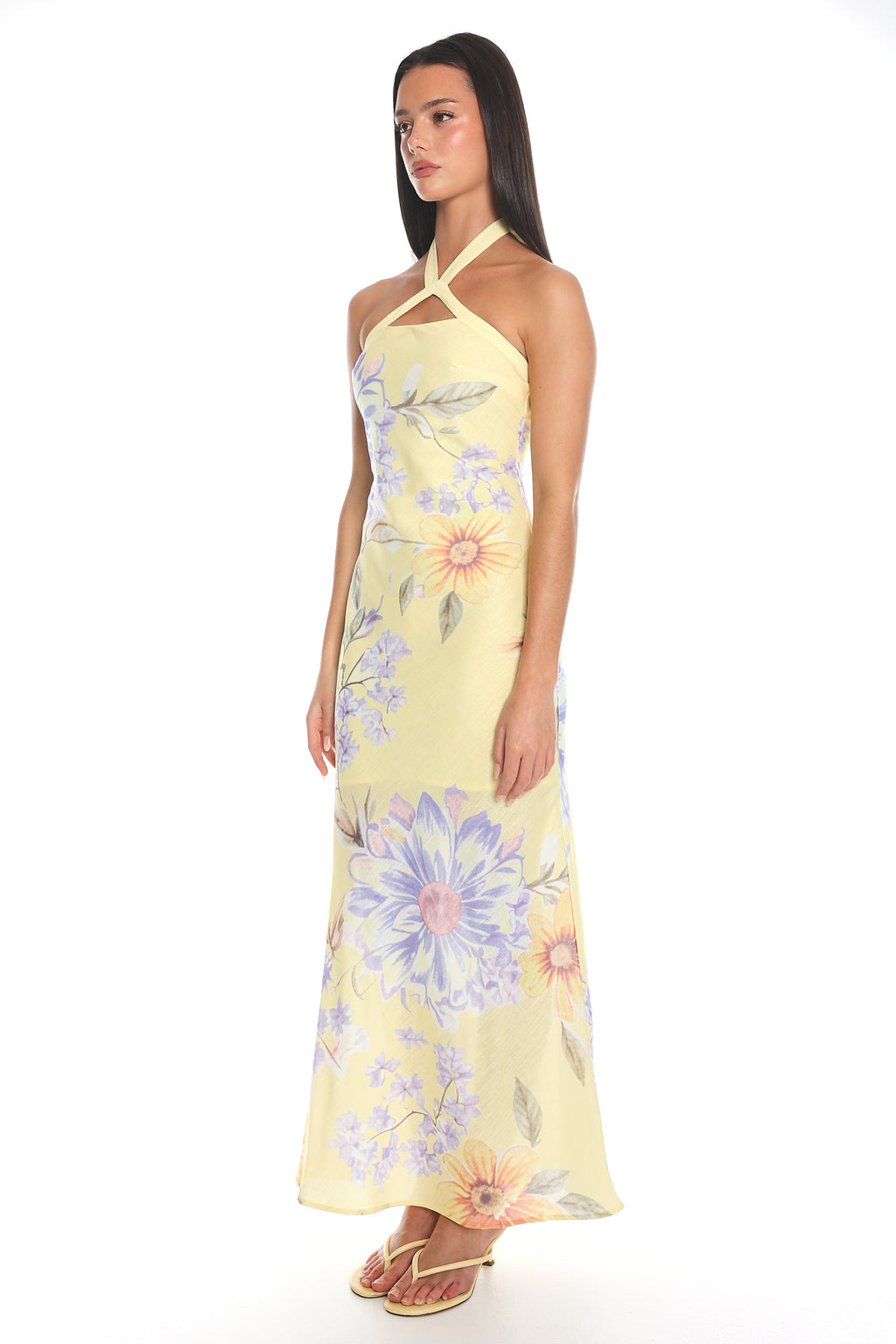 Aulia Floral Halter Maxi Dress Baby Yellow